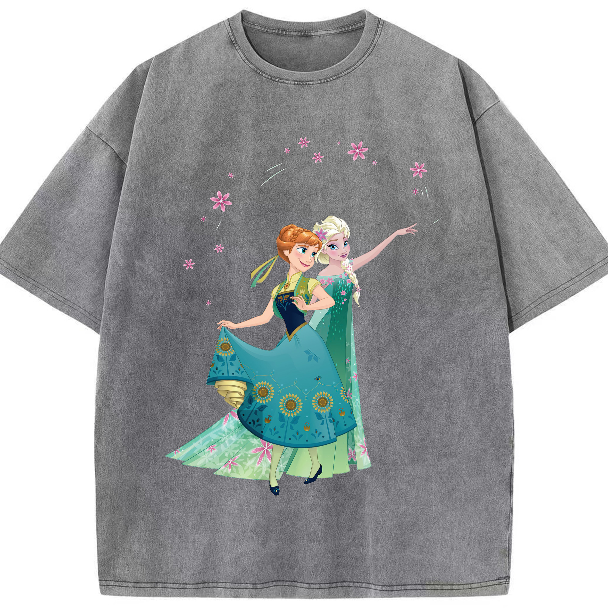 （画像用） アナと雪の女王 アンナ エルサ Frozen Anna Elsa 綿100% ヴィンテージ風 半袖Tシャツ（フロントプリント）