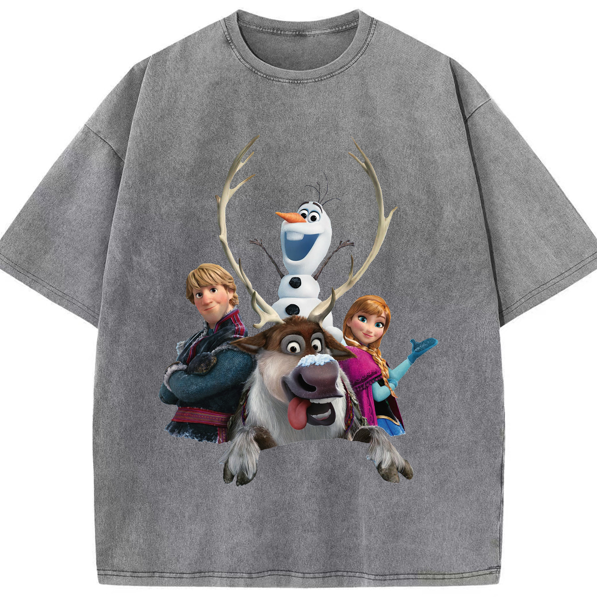 （画像用） アナと雪の女王 アンナ エルサ Frozen Anna Elsa 綿100% ヴィンテージ風 半袖Tシャツ（フロントプリント）