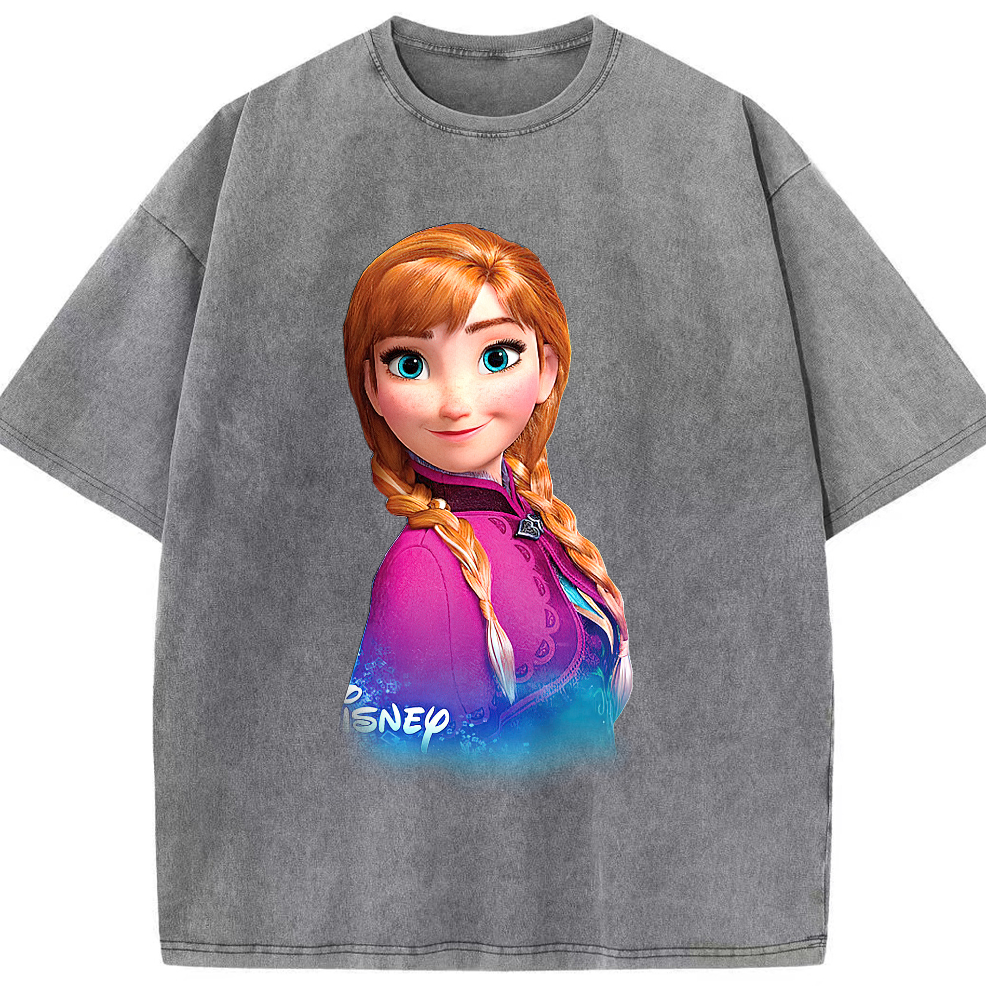 （画像用） アナと雪の女王 アンナ エルサ Frozen Anna Elsa 綿100% ヴィンテージ風 半袖Tシャツ（フロントプリント）