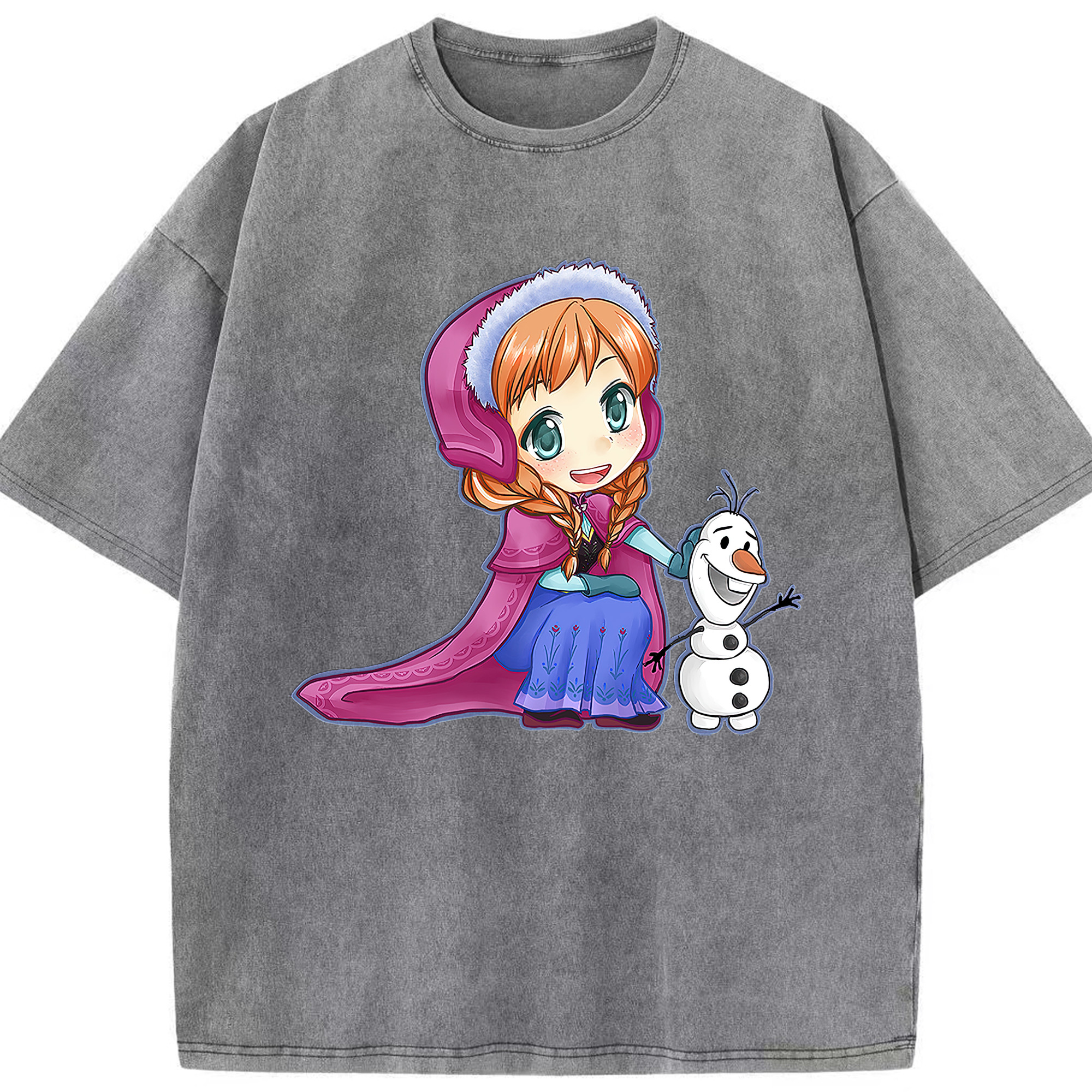 （画像用） アナと雪の女王 アンナ エルサ Frozen Anna Elsa 綿100% ヴィンテージ風 半袖Tシャツ（フロントプリント）