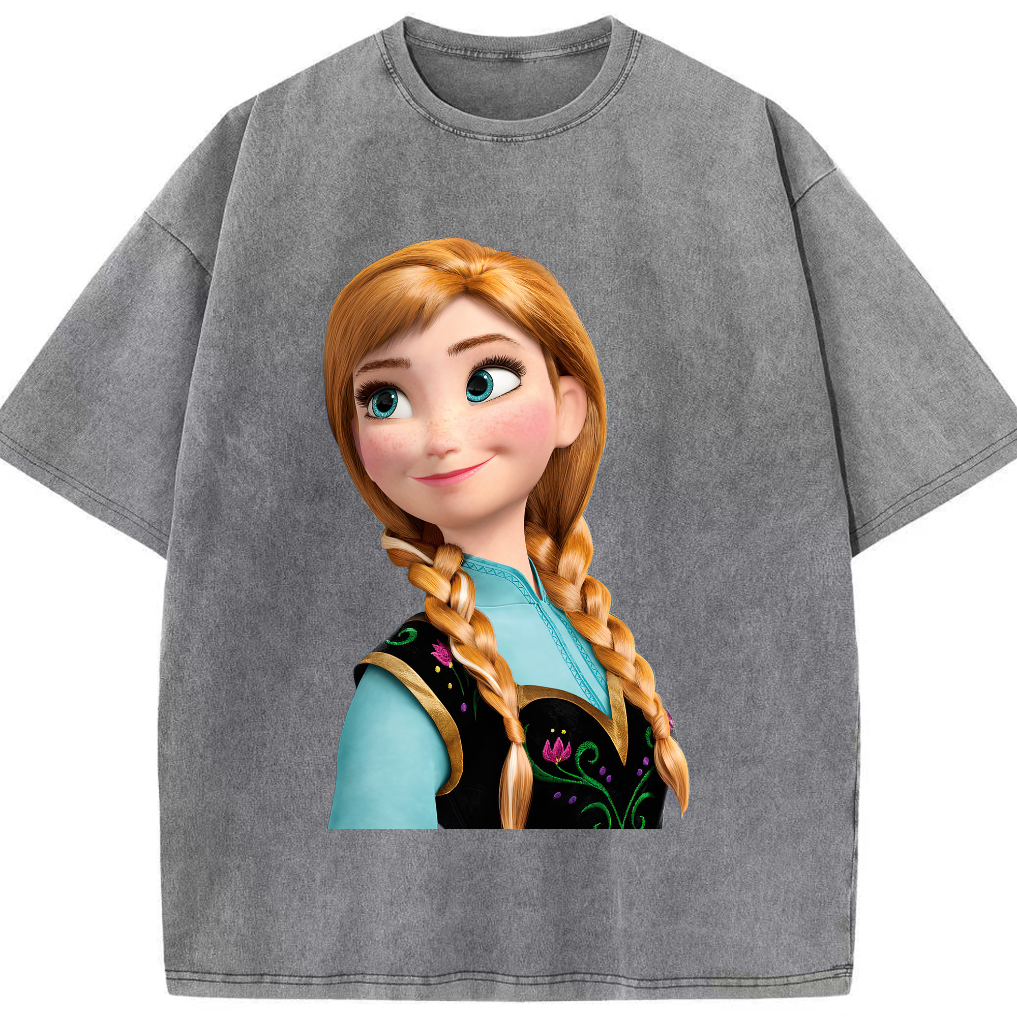 （画像用） アナと雪の女王 アンナ エルサ Frozen Anna Elsa 綿100% ヴィンテージ風 半袖Tシャツ（フロントプリント）