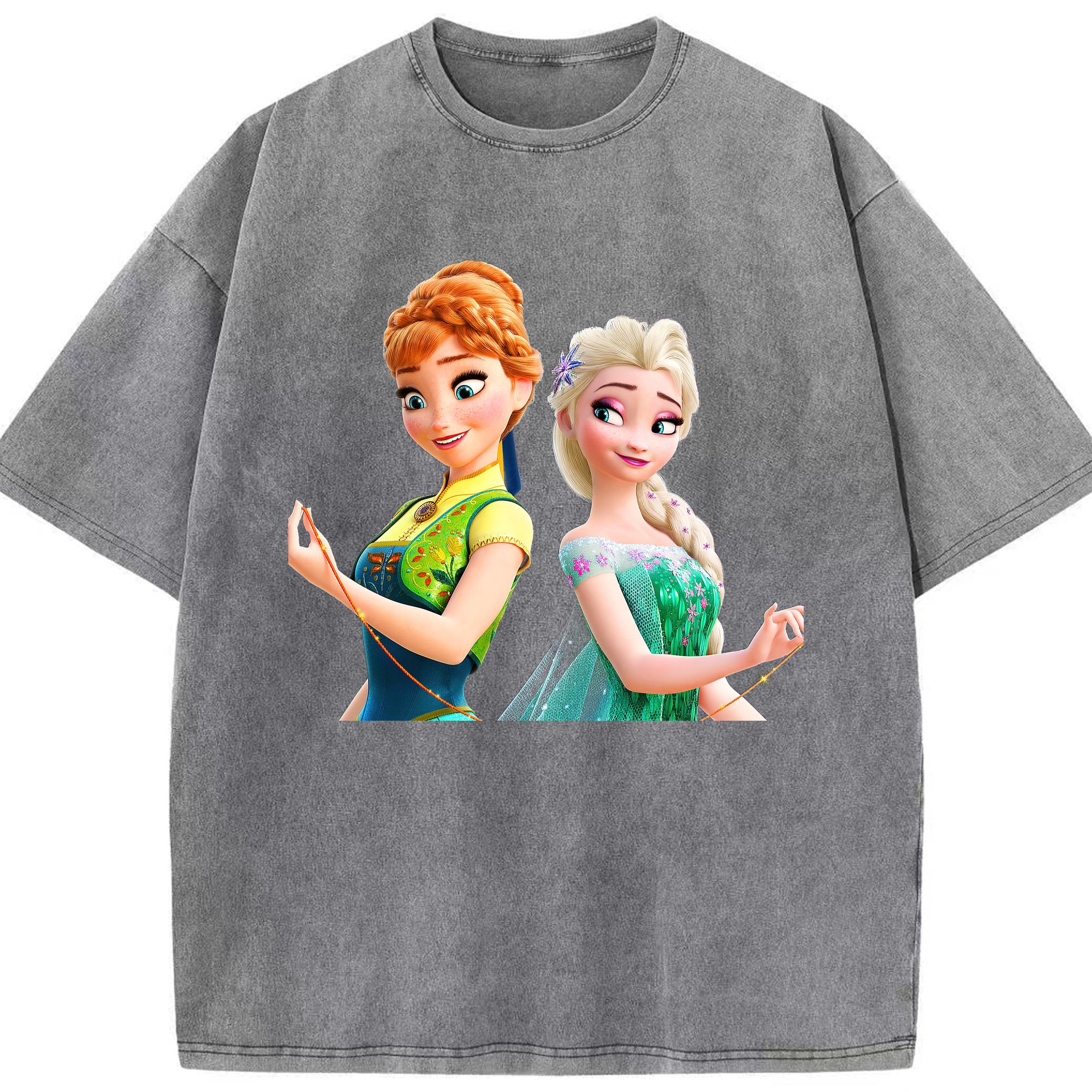 （画像用） アナと雪の女王 アンナ エルサ Frozen Anna Elsa 綿100% ヴィンテージ風 半袖Tシャツ（フロントプリント）