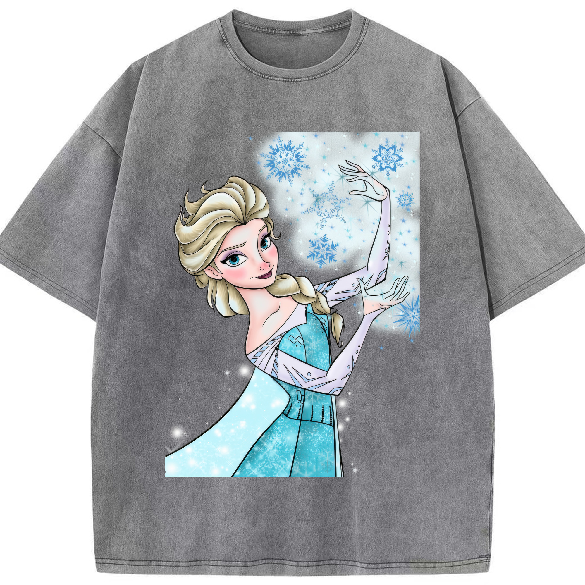 （画像用） アナと雪の女王 アンナ エルサ Frozen Anna Elsa 綿100% ヴィンテージ風 半袖Tシャツ（フロントプリント）