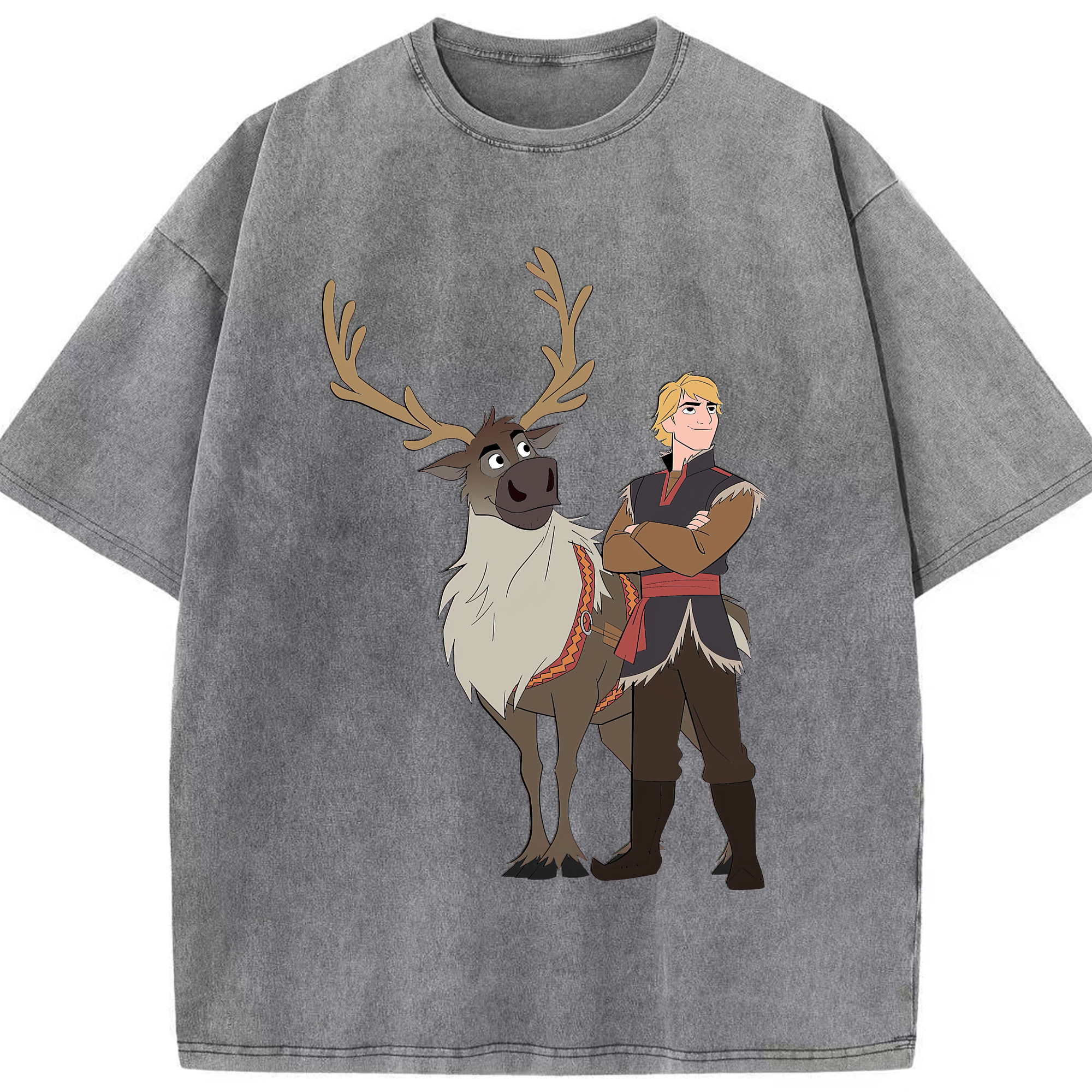 （画像用） アナと雪の女王 アンナ エルサ Frozen Anna Elsa 綿100% ヴィンテージ風 半袖Tシャツ（フロントプリント）