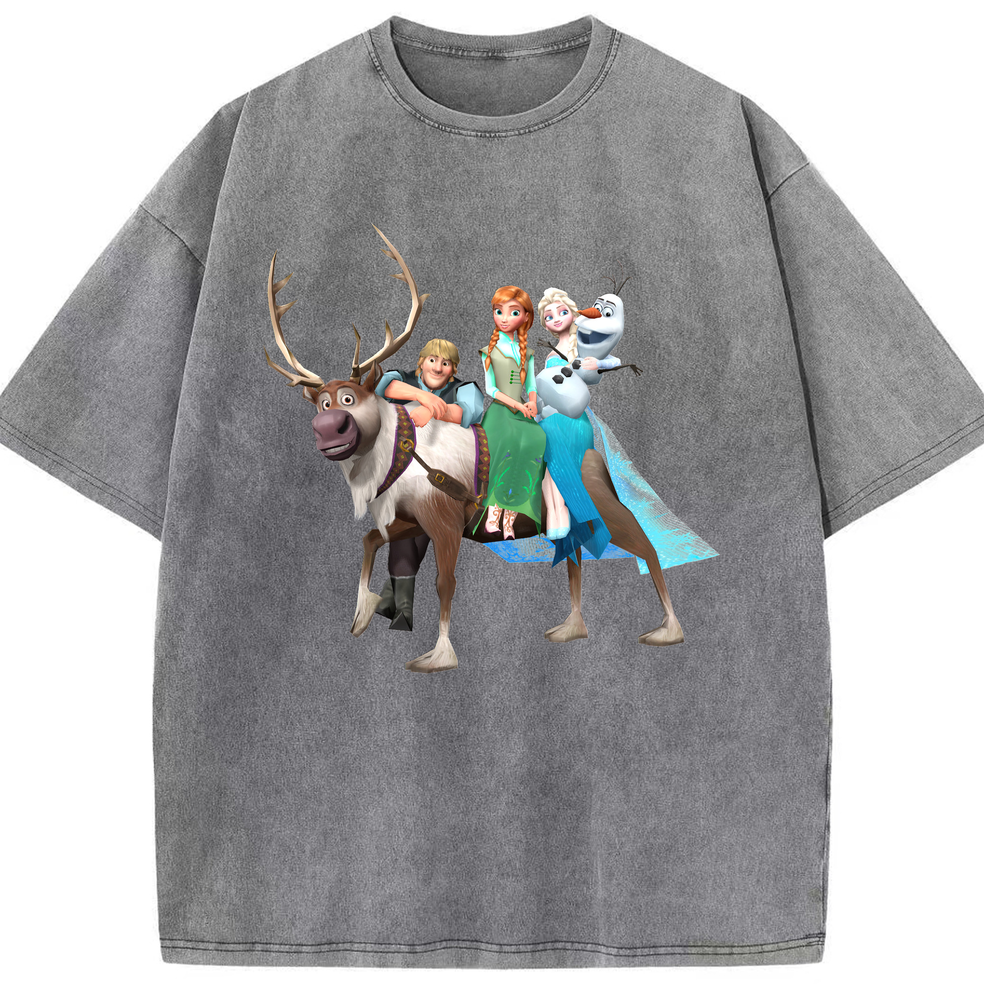 （画像用） アナと雪の女王 アンナ エルサ Frozen Anna Elsa 綿100% ヴィンテージ風 半袖Tシャツ（フロントプリント）