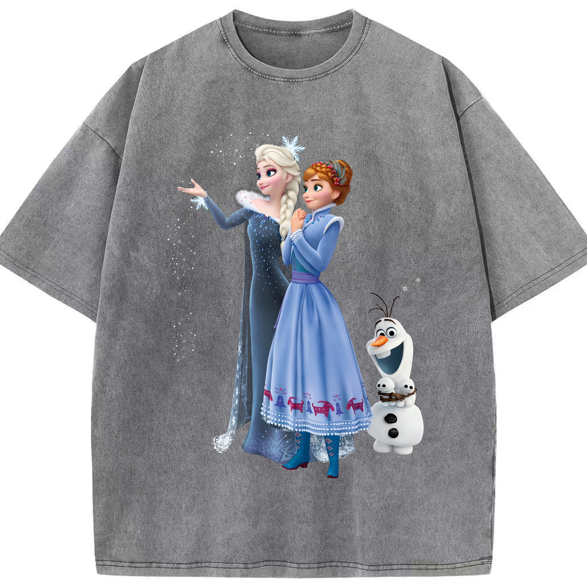 （画像用） アナと雪の女王 アンナ エルサ Frozen Anna Elsa 綿100% ヴィンテージ風 半袖Tシャツ（フロントプリント）