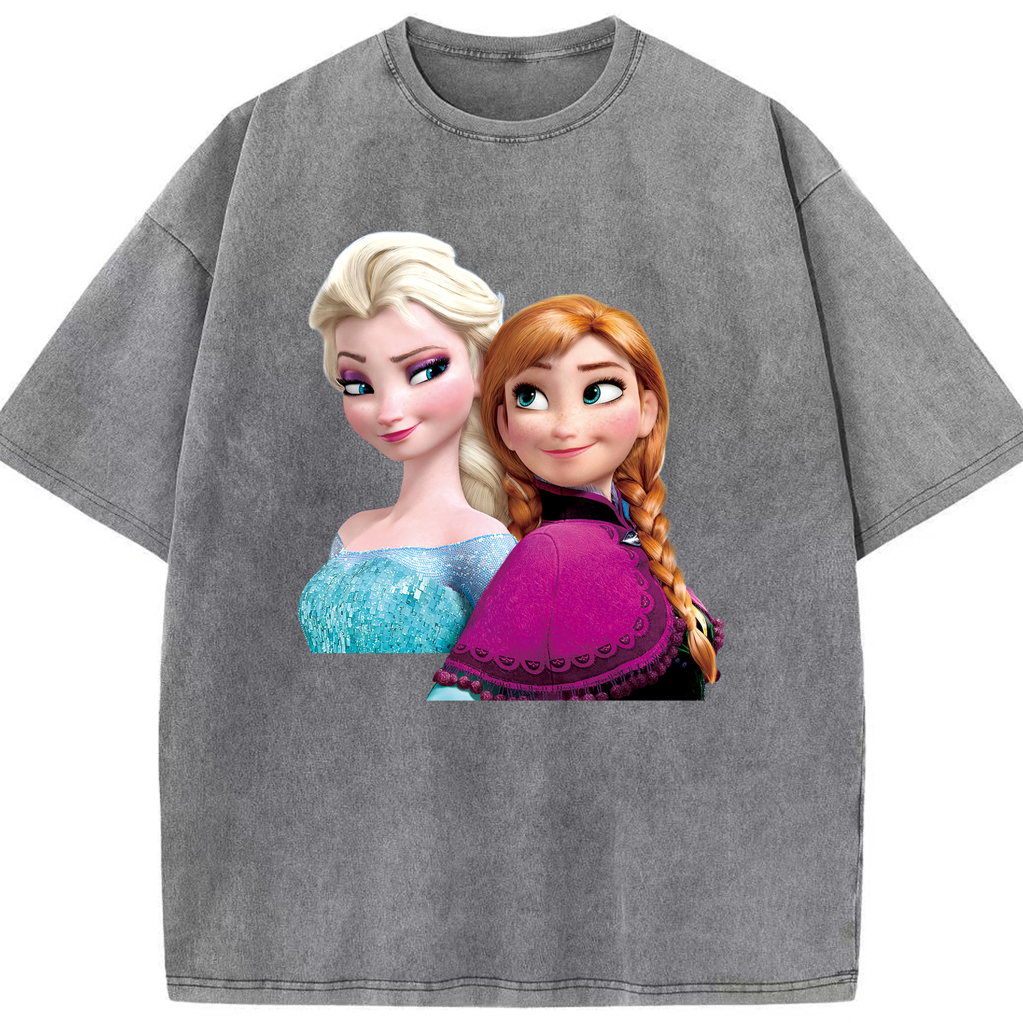 （画像用） アナと雪の女王 アンナ エルサ Frozen Anna Elsa 綿100% ヴィンテージ風 半袖Tシャツ（フロントプリント）