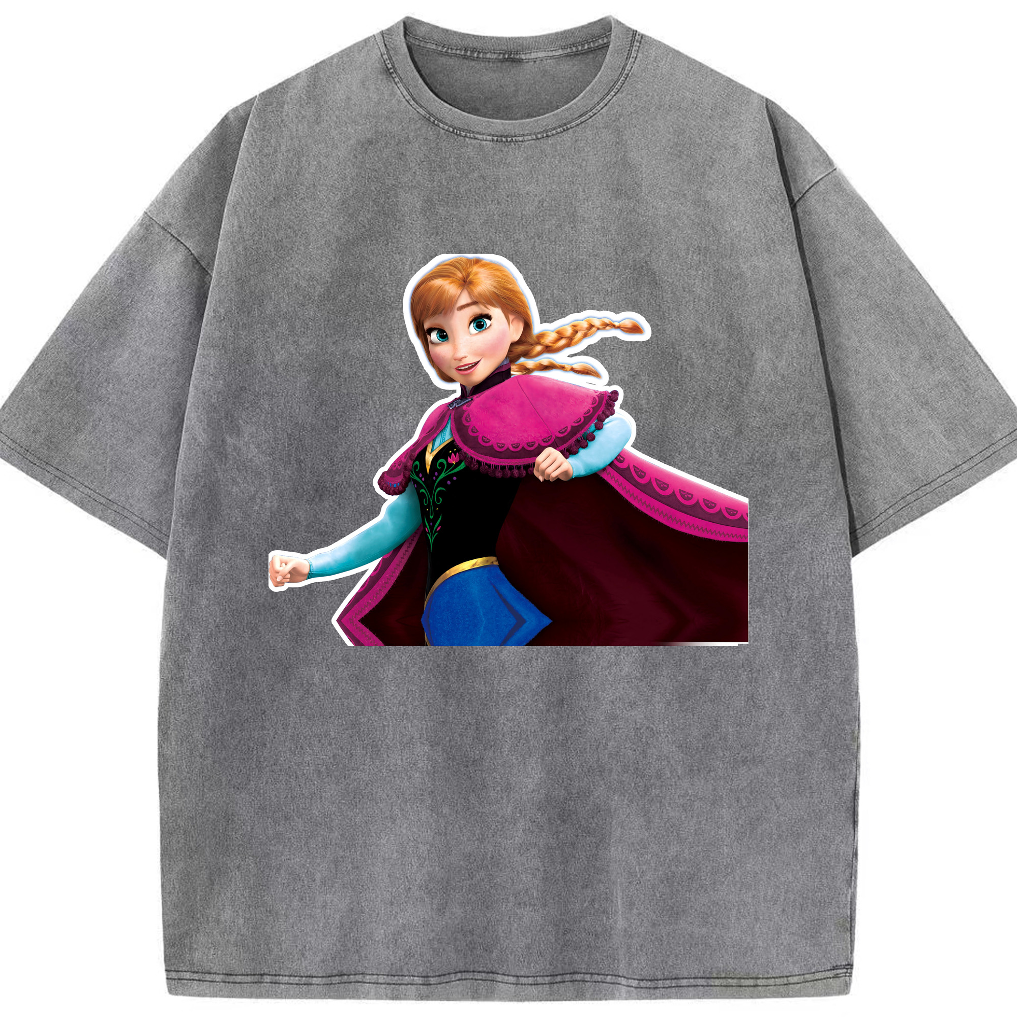 （画像用） アナと雪の女王 アンナ エルサ Frozen Anna Elsa 綿100% ヴィンテージ風 半袖Tシャツ（フロントプリント）
