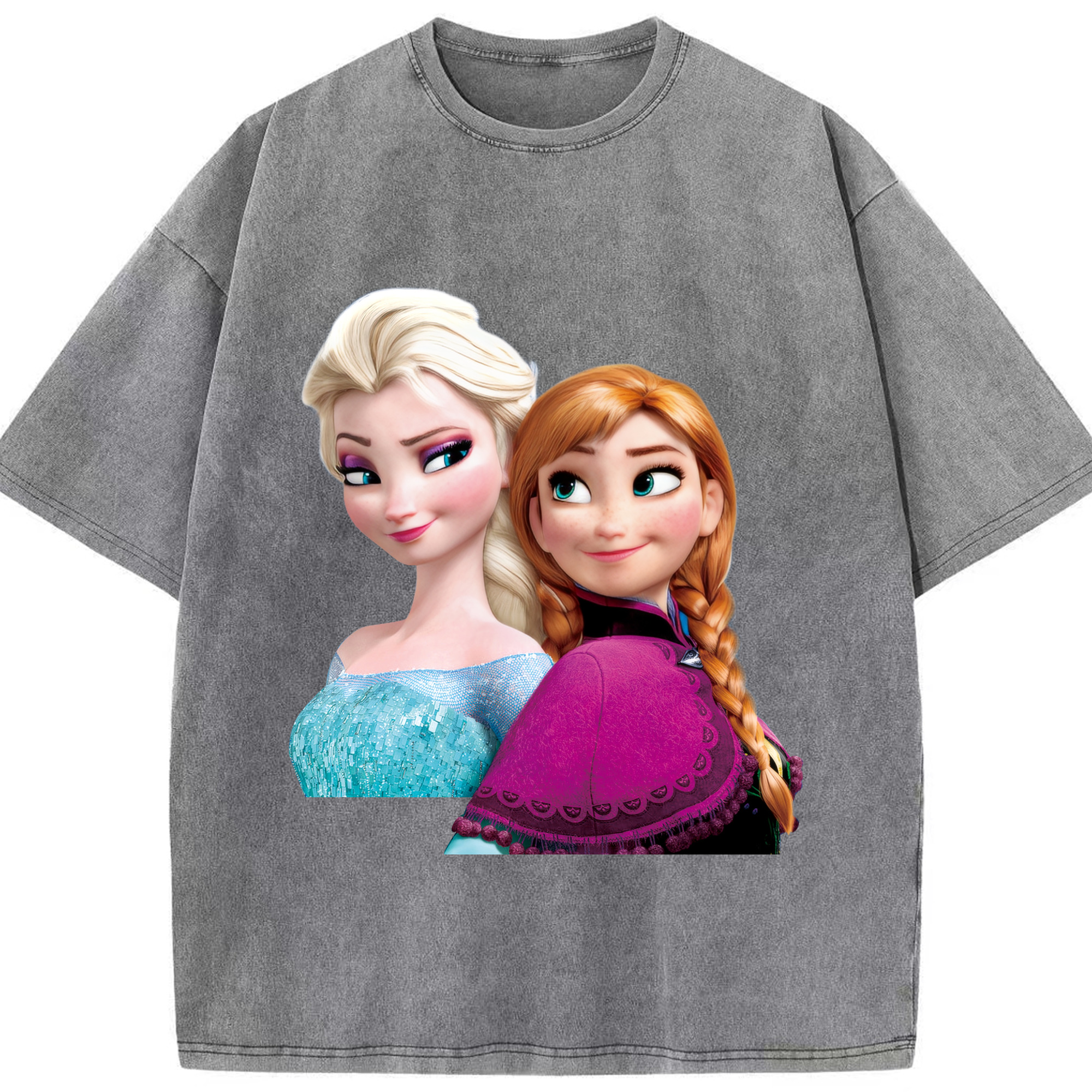 （画像用） アナと雪の女王 アンナ エルサ Frozen Anna Elsa 綿100% ヴィンテージ風 半袖Tシャツ（フロントプリント）