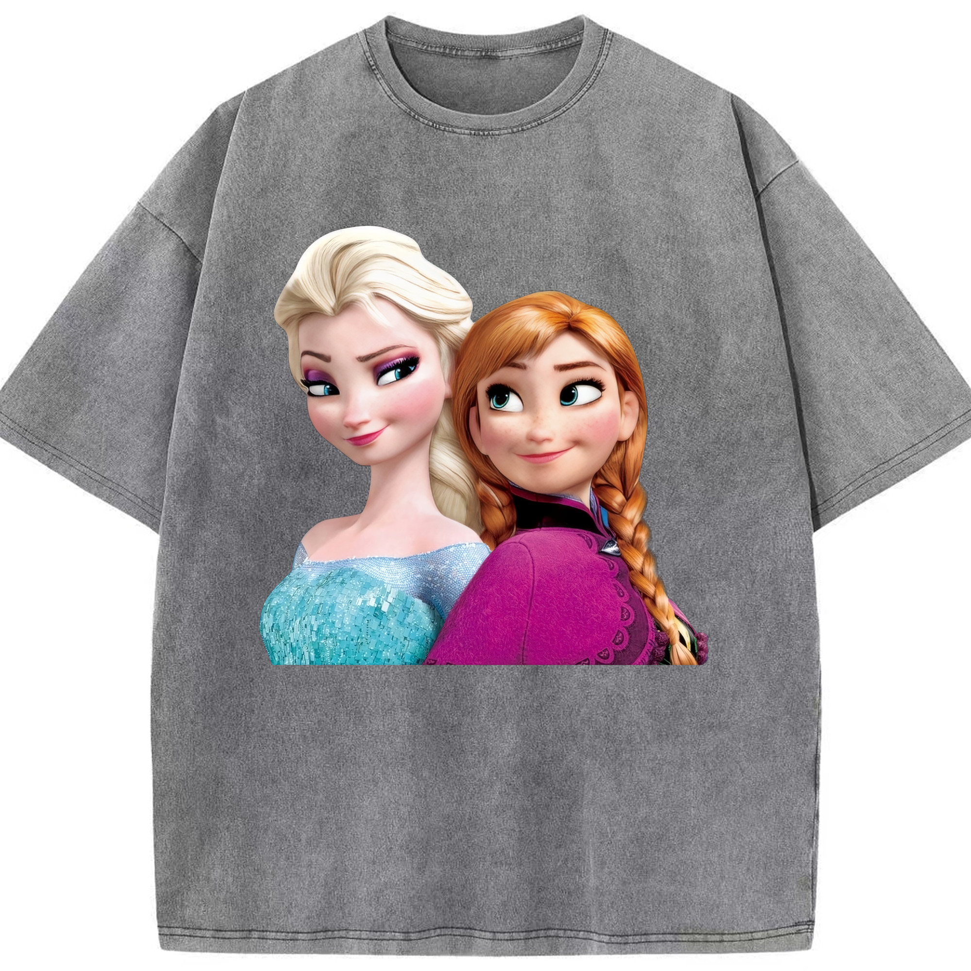 （画像用） アナと雪の女王 アンナ エルサ Frozen Anna Elsa 綿100% ヴィンテージ風 半袖Tシャツ（フロントプリント）