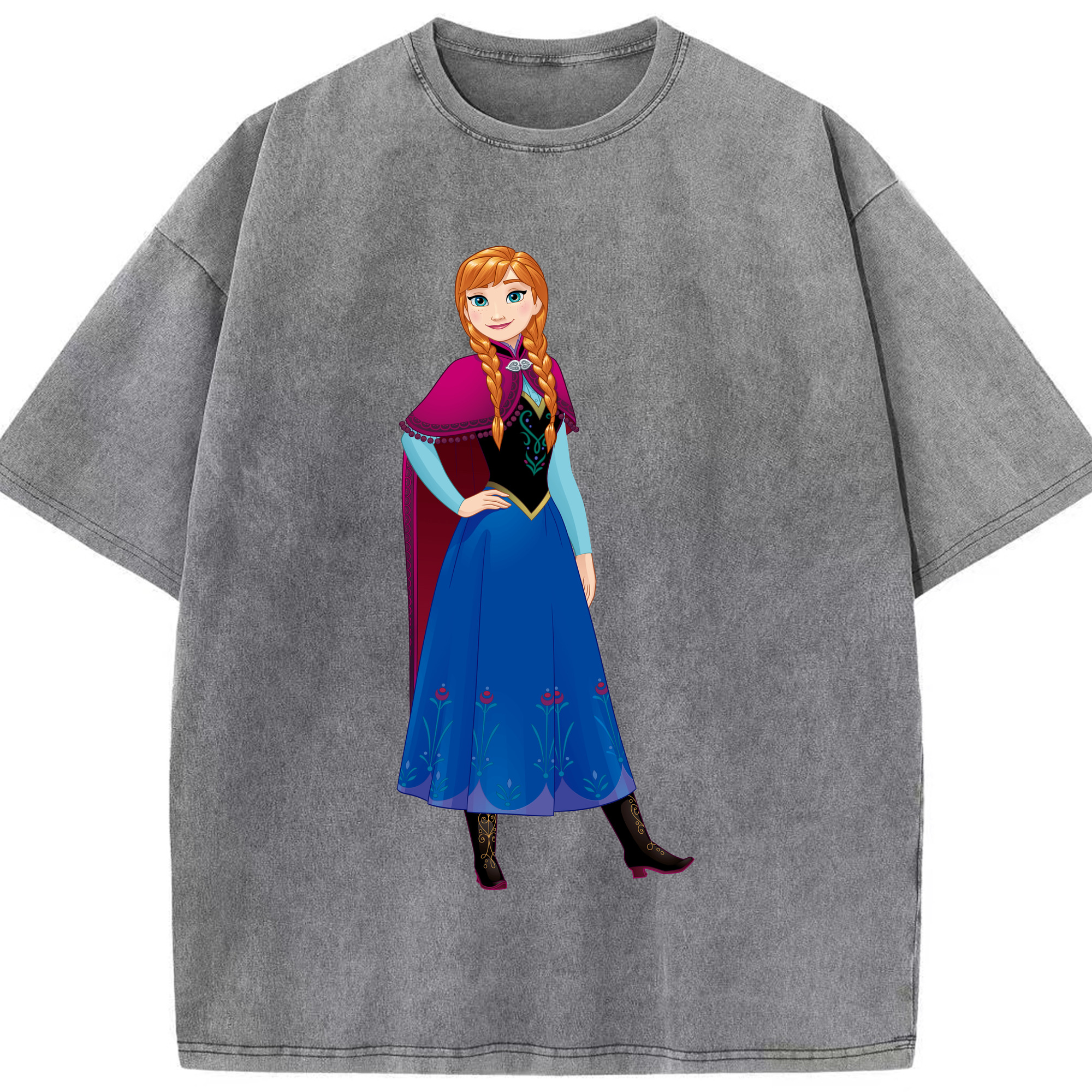 （画像用） アナと雪の女王 アンナ エルサ Frozen Anna Elsa 綿100% ヴィンテージ風 半袖Tシャツ（フロントプリント）