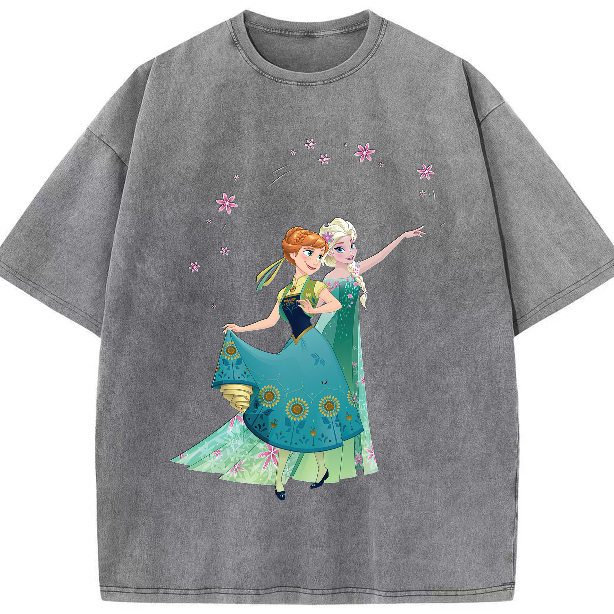 （画像用） アナと雪の女王 アンナ エルサ Frozen Anna Elsa 綿100% ヴィンテージ風 半袖Tシャツ（フロントプリント）