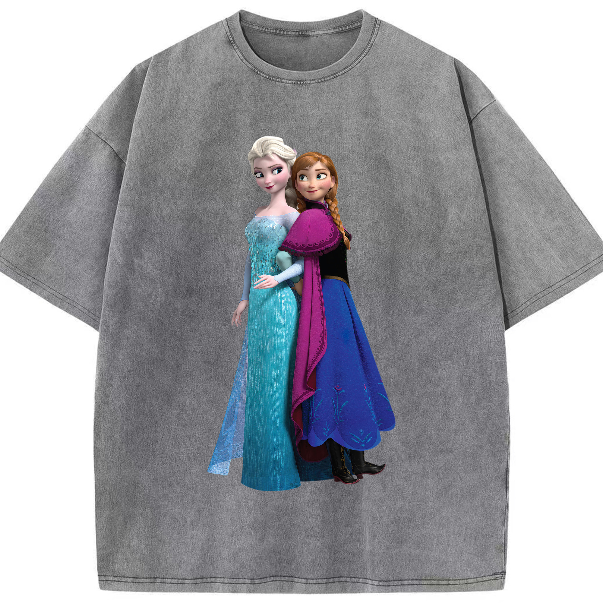（画像用） アナと雪の女王 アンナ エルサ Frozen Anna Elsa 綿100% ヴィンテージ風 半袖Tシャツ（フロントプリント）