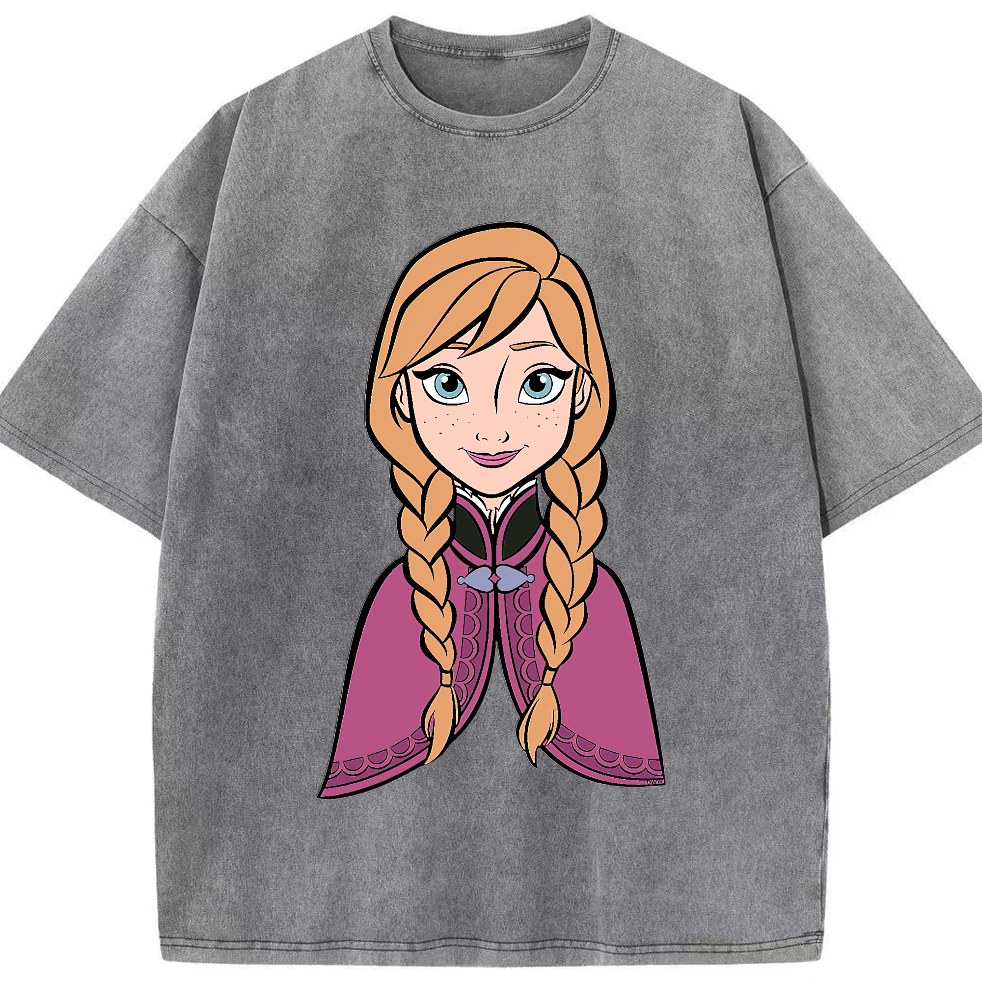 （画像用） アナと雪の女王 アンナ エルサ Frozen Anna Elsa 綿100% ヴィンテージ風 半袖Tシャツ（フロントプリント）