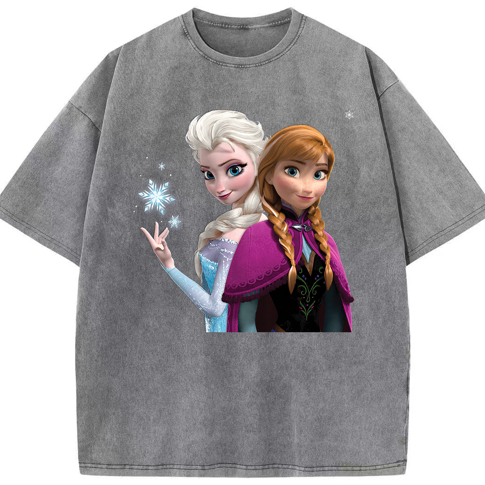 （画像用） アナと雪の女王 アンナ エルサ Frozen Anna Elsa 綿100% ヴィンテージ風 半袖Tシャツ（フロントプリント）