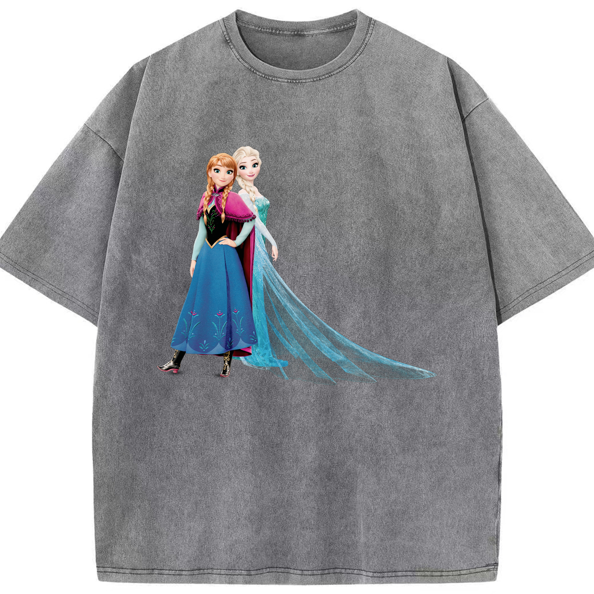 （画像用） アナと雪の女王 アンナ エルサ Frozen Anna Elsa 綿100% ヴィンテージ風 半袖Tシャツ（フロントプリント）