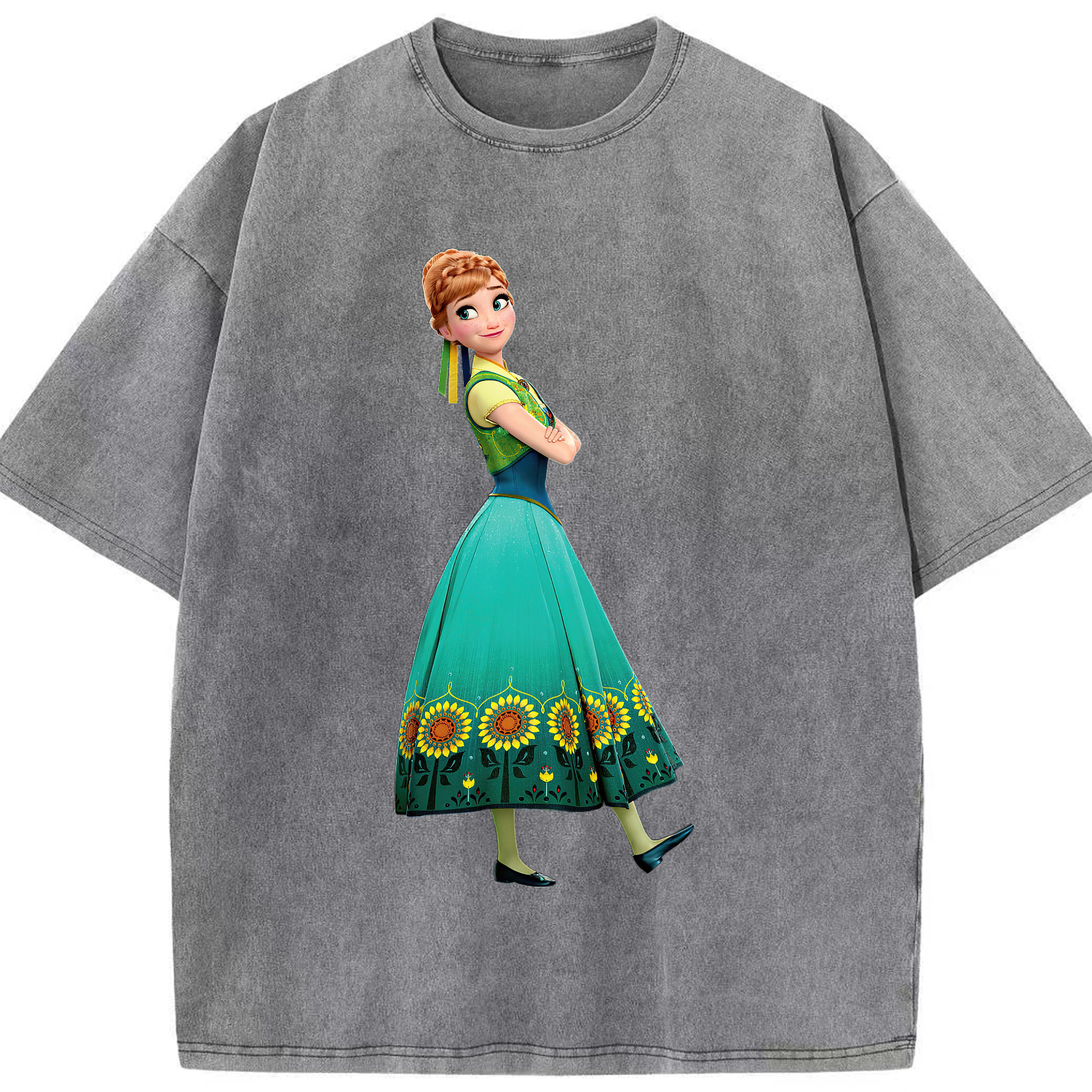 （画像用） アナと雪の女王 アンナ エルサ Frozen Anna Elsa 綿100% ヴィンテージ風 半袖Tシャツ（フロントプリント）