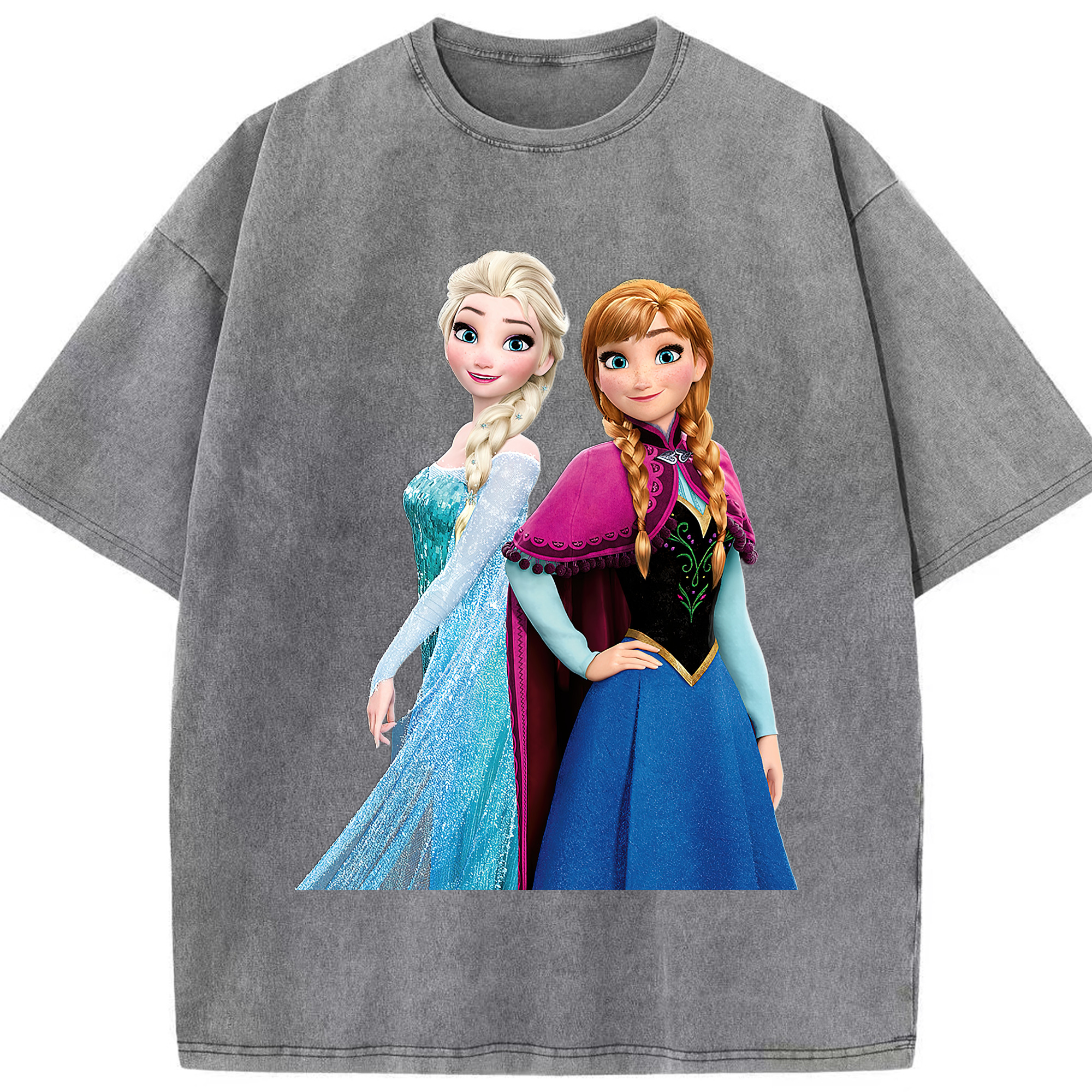 （画像用） アナと雪の女王 アンナ エルサ Frozen Anna Elsa 綿100% ヴィンテージ風 半袖Tシャツ（フロントプリント）