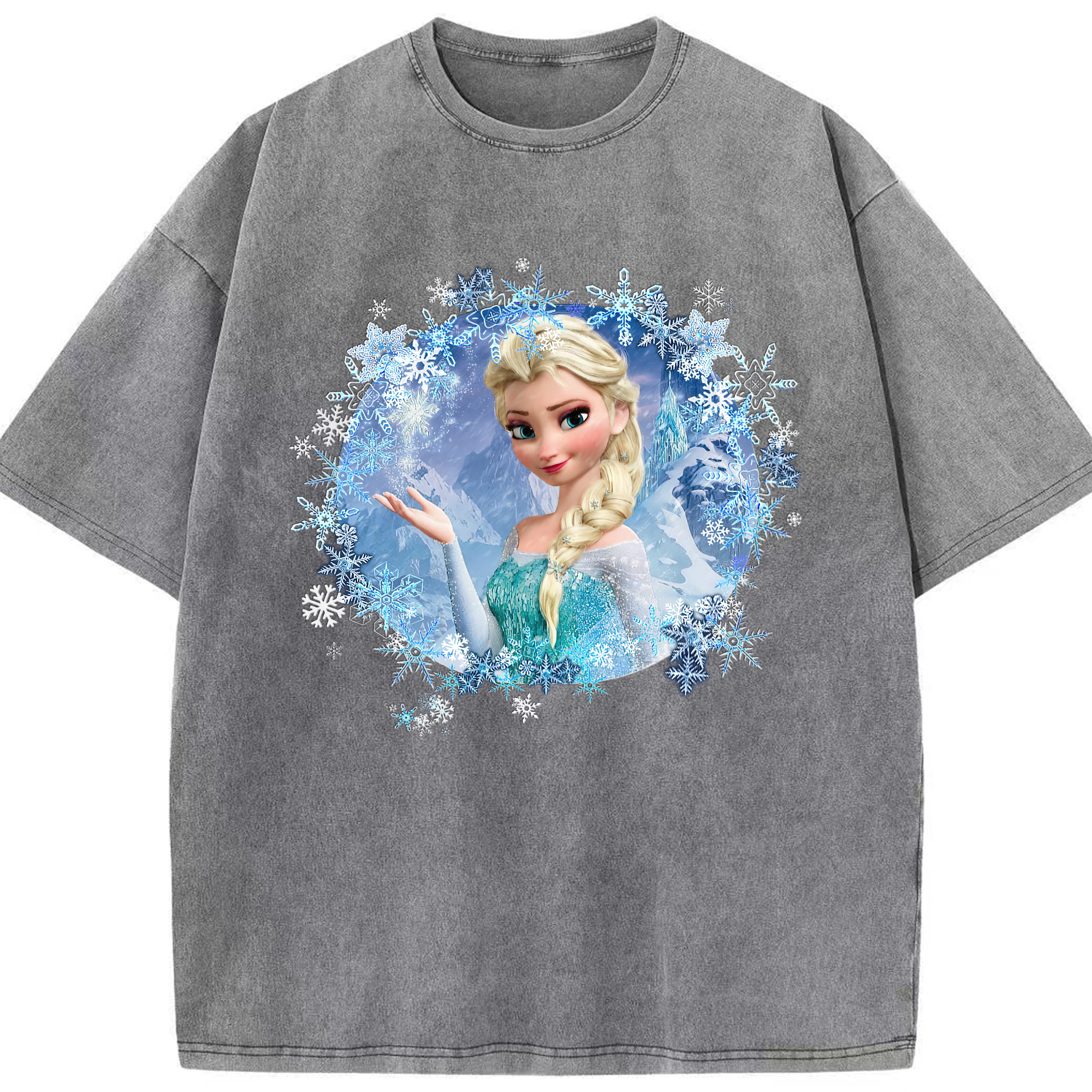 （画像用） アナと雪の女王 アンナ エルサ Frozen Anna Elsa 綿100% ヴィンテージ風 半袖Tシャツ（フロントプリント）