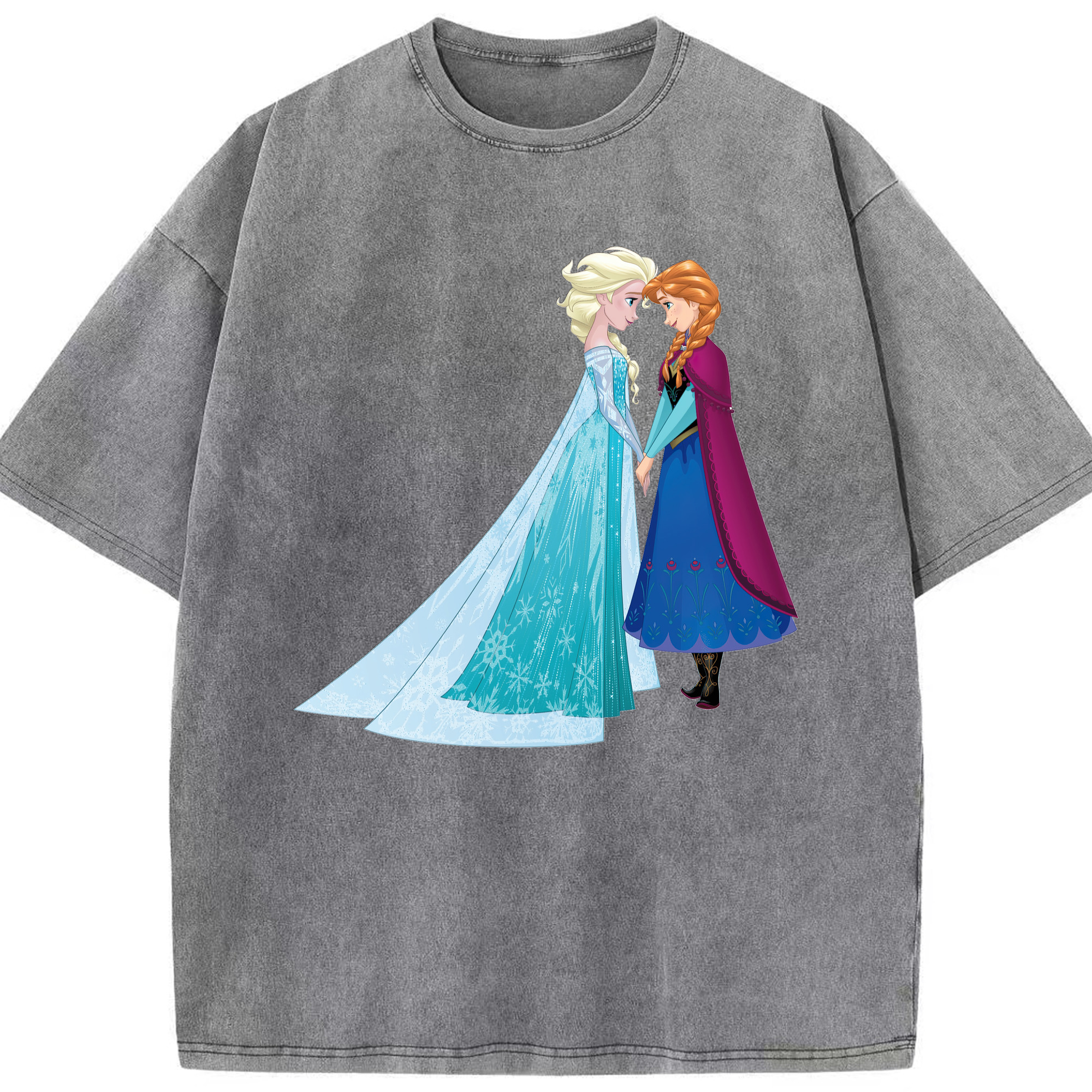 （画像用） アナと雪の女王 アンナ エルサ Frozen Anna Elsa 綿100% ヴィンテージ風 半袖Tシャツ（フロントプリント）