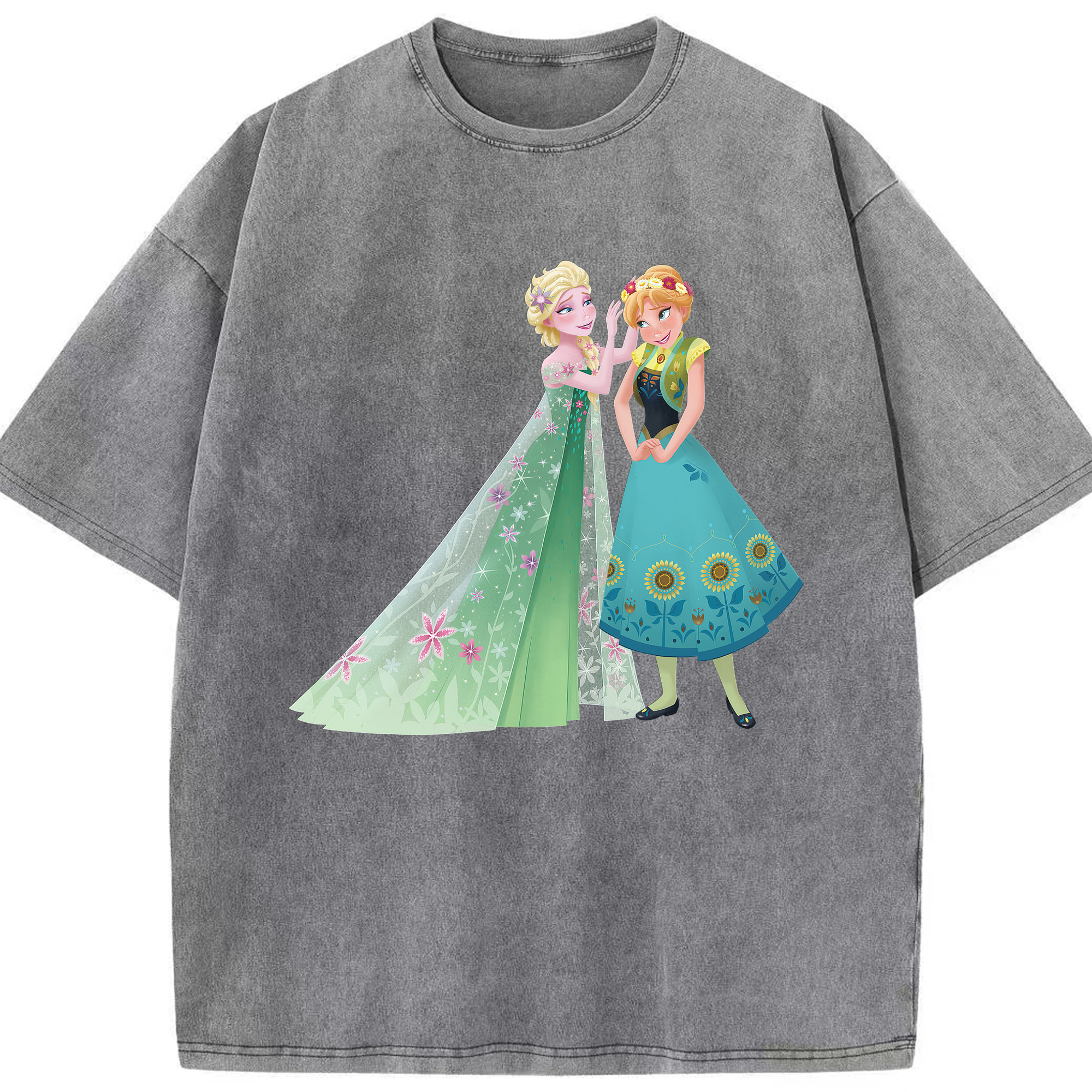 （画像用） アナと雪の女王 アンナ エルサ Frozen Anna Elsa 綿100% ヴィンテージ風 半袖Tシャツ（フロントプリント）