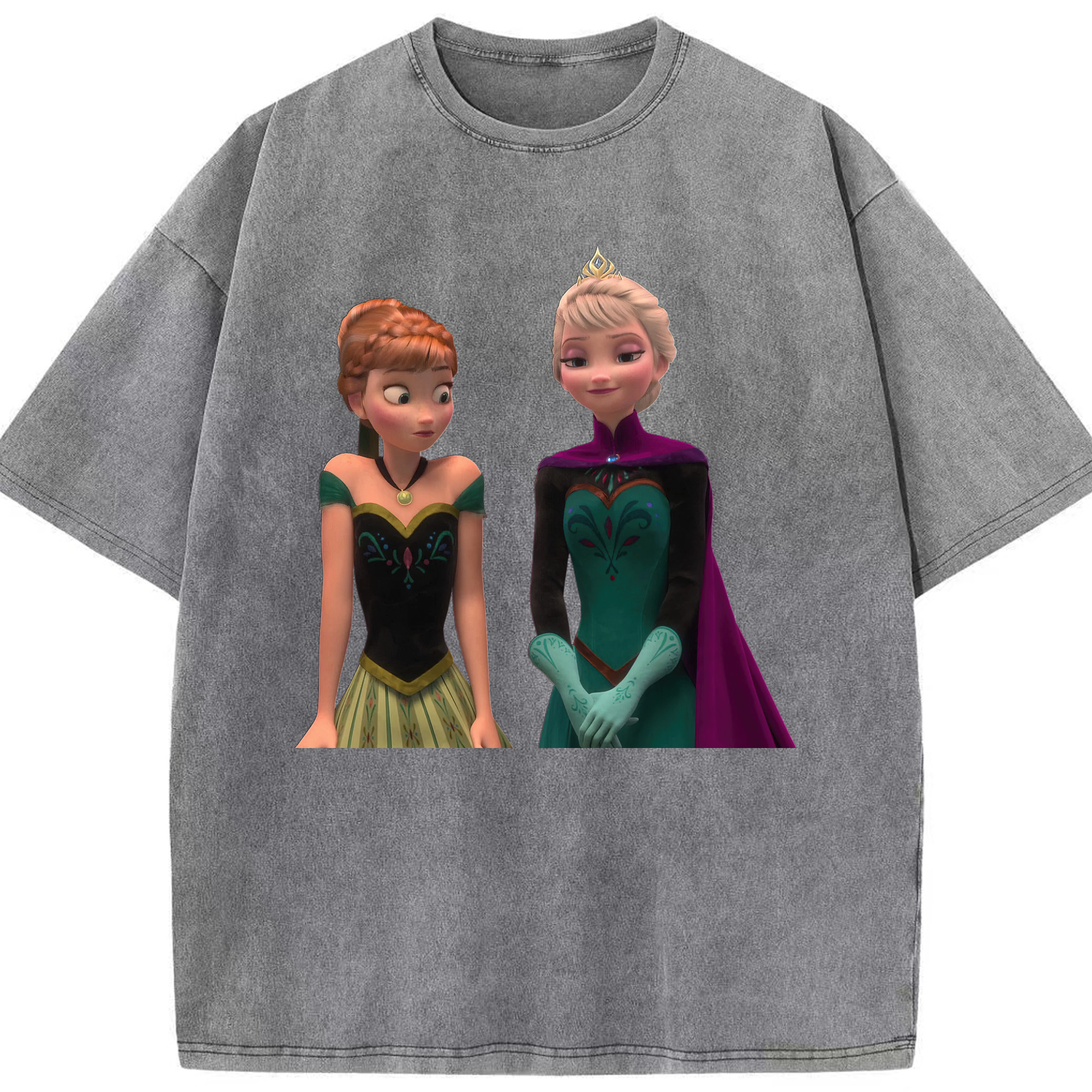 （画像用） アナと雪の女王 アンナ エルサ Frozen Anna Elsa 綿100% ヴィンテージ風 半袖Tシャツ（フロントプリント）