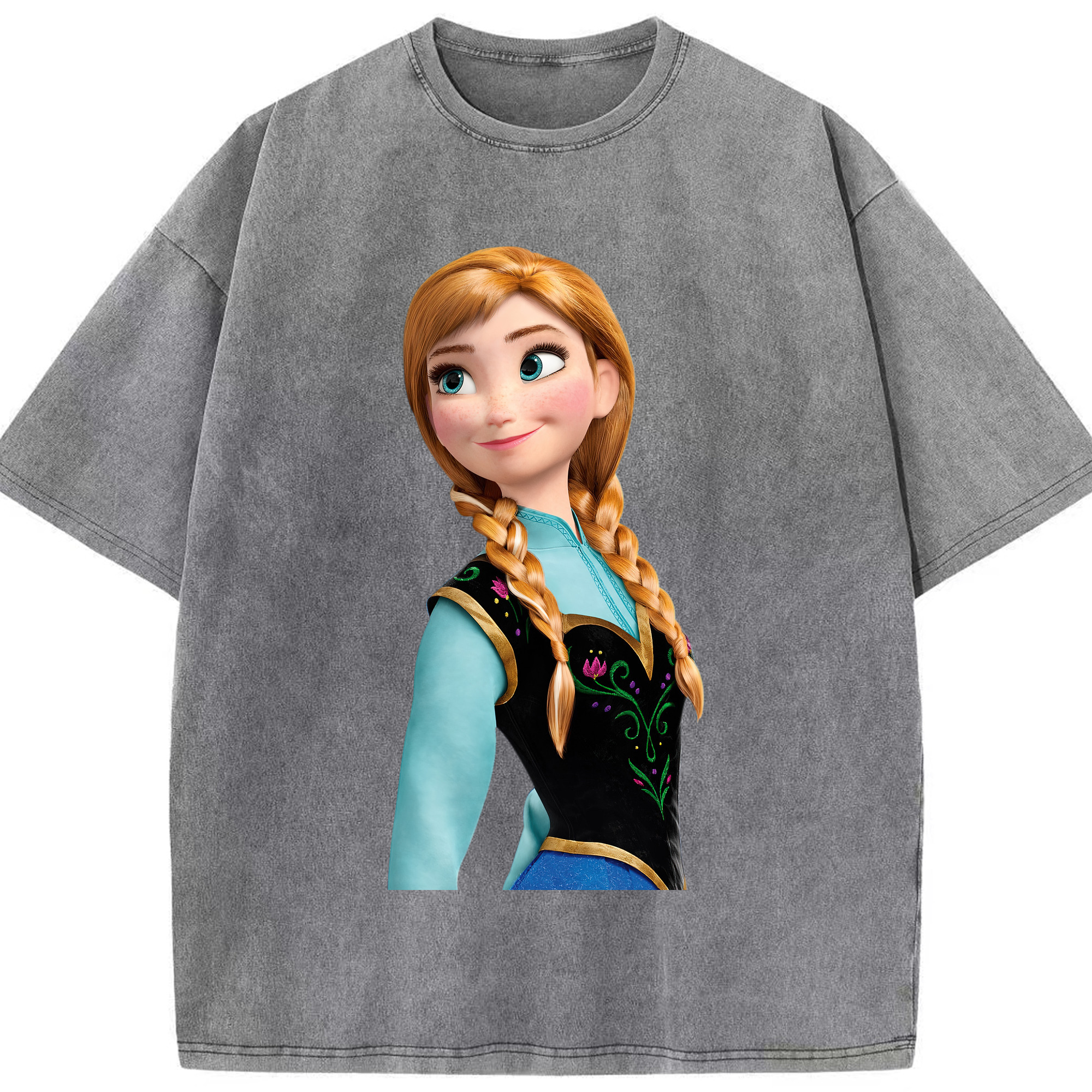 （画像用） アナと雪の女王 アンナ エルサ Frozen Anna Elsa 綿100% ヴィンテージ風 半袖Tシャツ（フロントプリント）