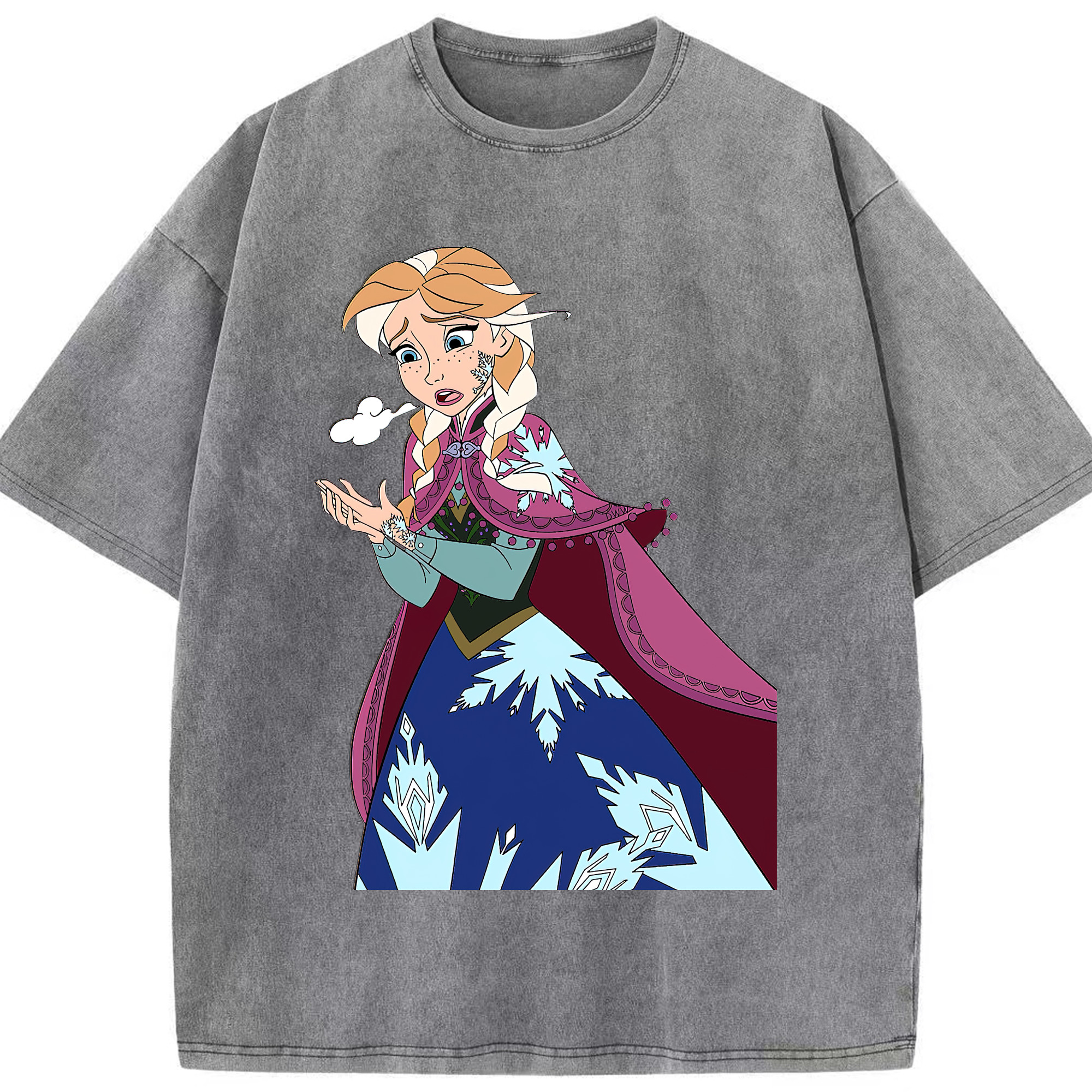 （画像用） アナと雪の女王 アンナ エルサ Frozen Anna Elsa 綿100% ヴィンテージ風 半袖Tシャツ（フロントプリント）