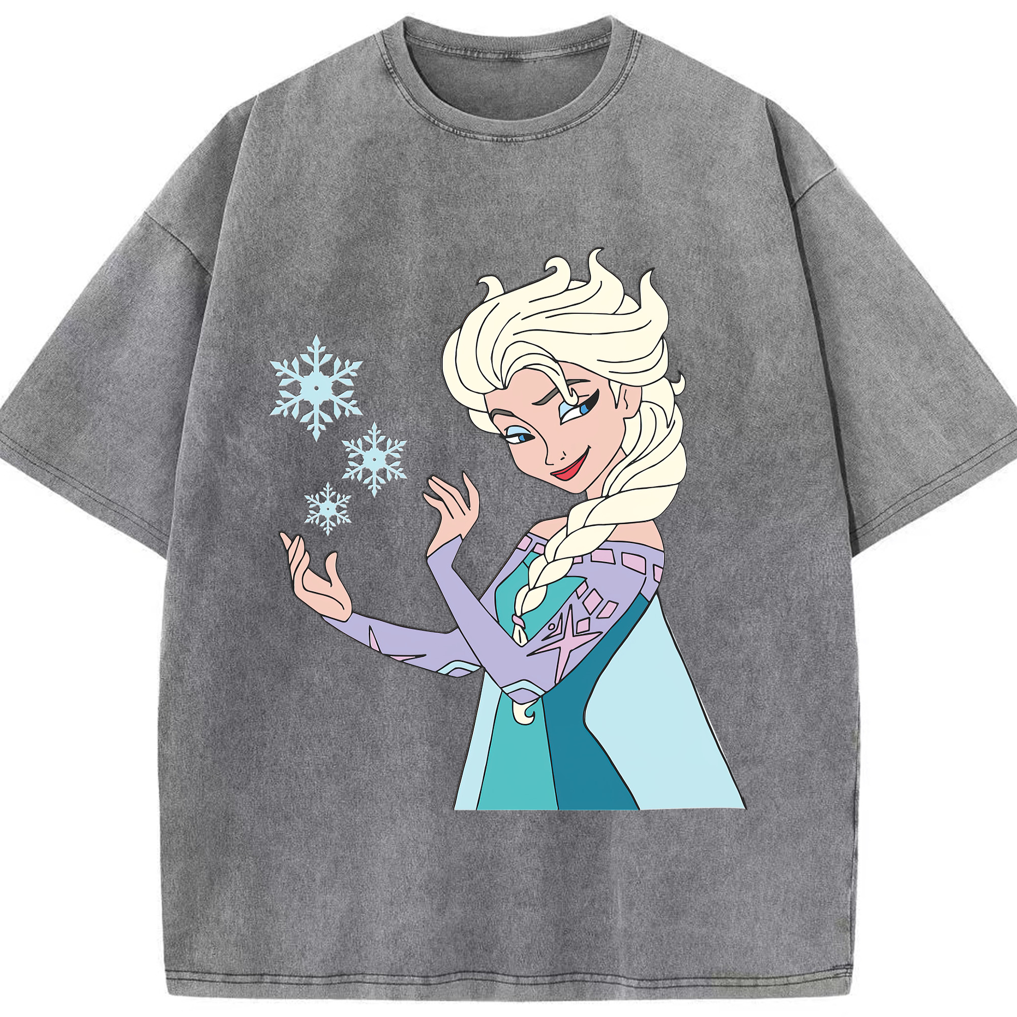 （画像用） アナと雪の女王 アンナ エルサ Frozen Anna Elsa 綿100% ヴィンテージ風 半袖Tシャツ（フロントプリント）