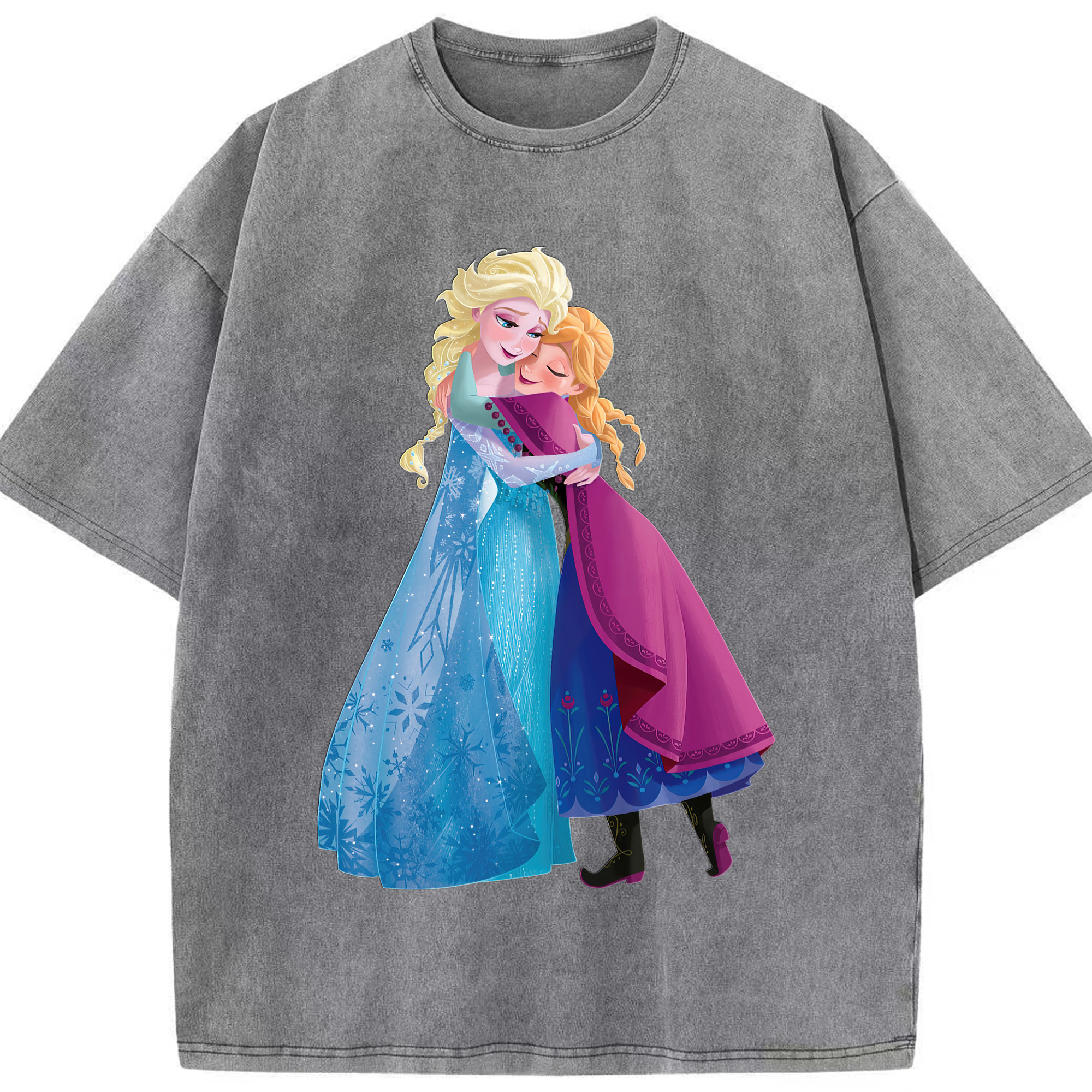 （画像用） アナと雪の女王 アンナ エルサ Frozen Anna Elsa 綿100% ヴィンテージ風 半袖Tシャツ（フロントプリント）