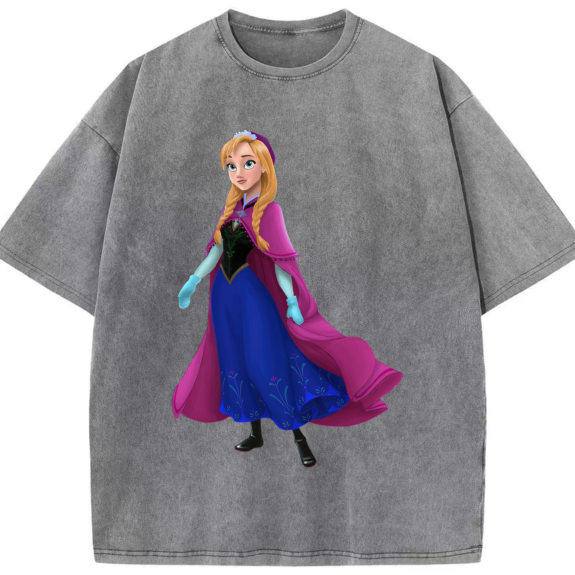 （画像用） アナと雪の女王 アンナ エルサ Frozen Anna Elsa 綿100% ヴィンテージ風 半袖Tシャツ（フロントプリント）