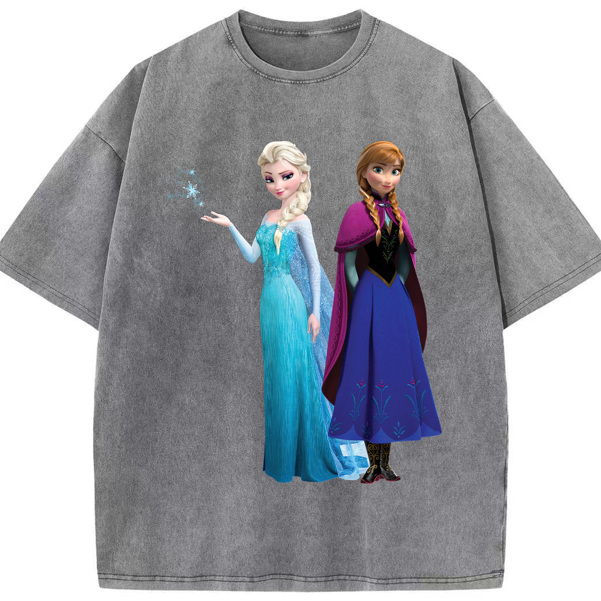 （画像用） アナと雪の女王 アンナ エルサ Frozen Anna Elsa 綿100% ヴィンテージ風 半袖Tシャツ（フロントプリント）