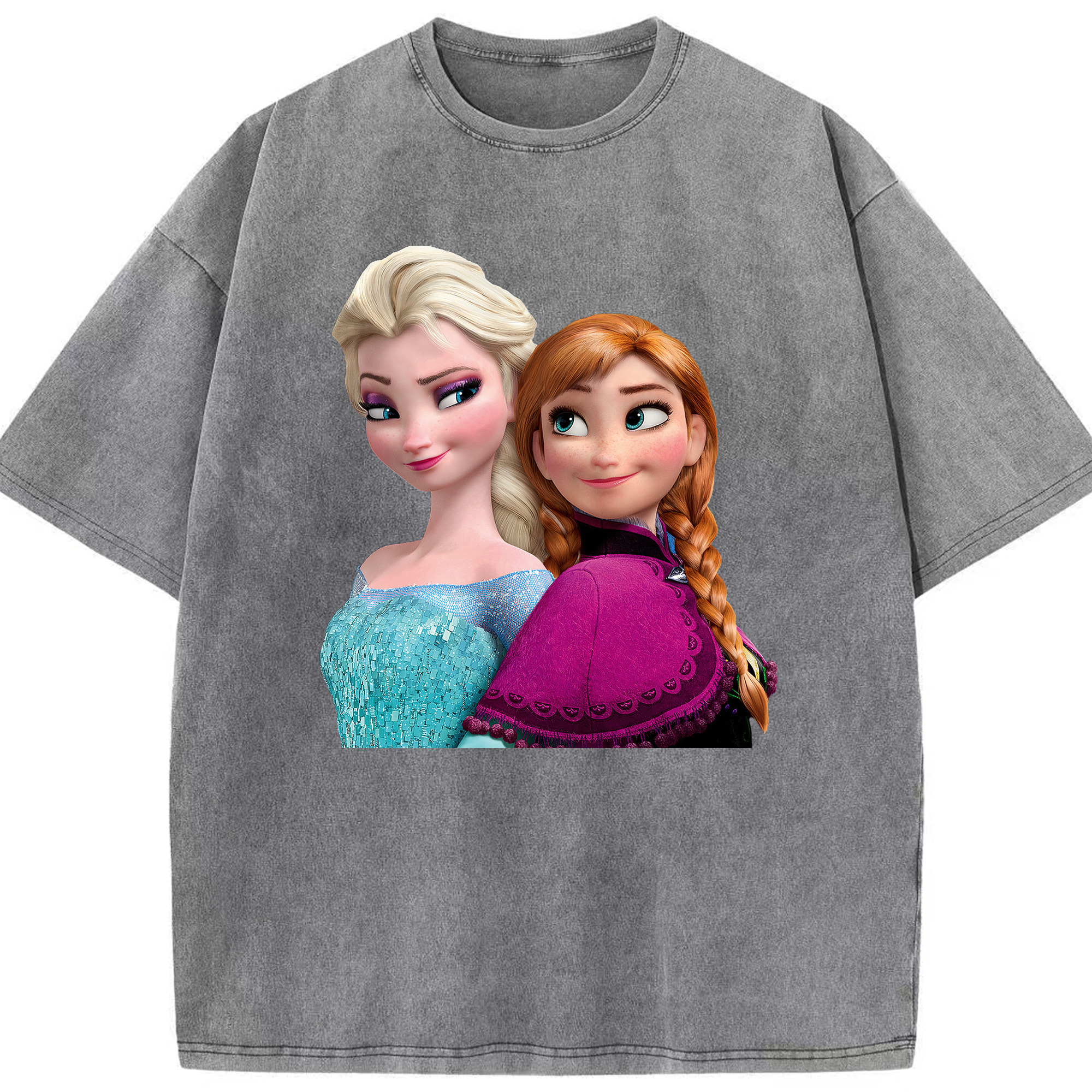 （画像用） アナと雪の女王 アンナ エルサ Frozen Anna Elsa 綿100% ヴィンテージ風 半袖Tシャツ（フロントプリント）
