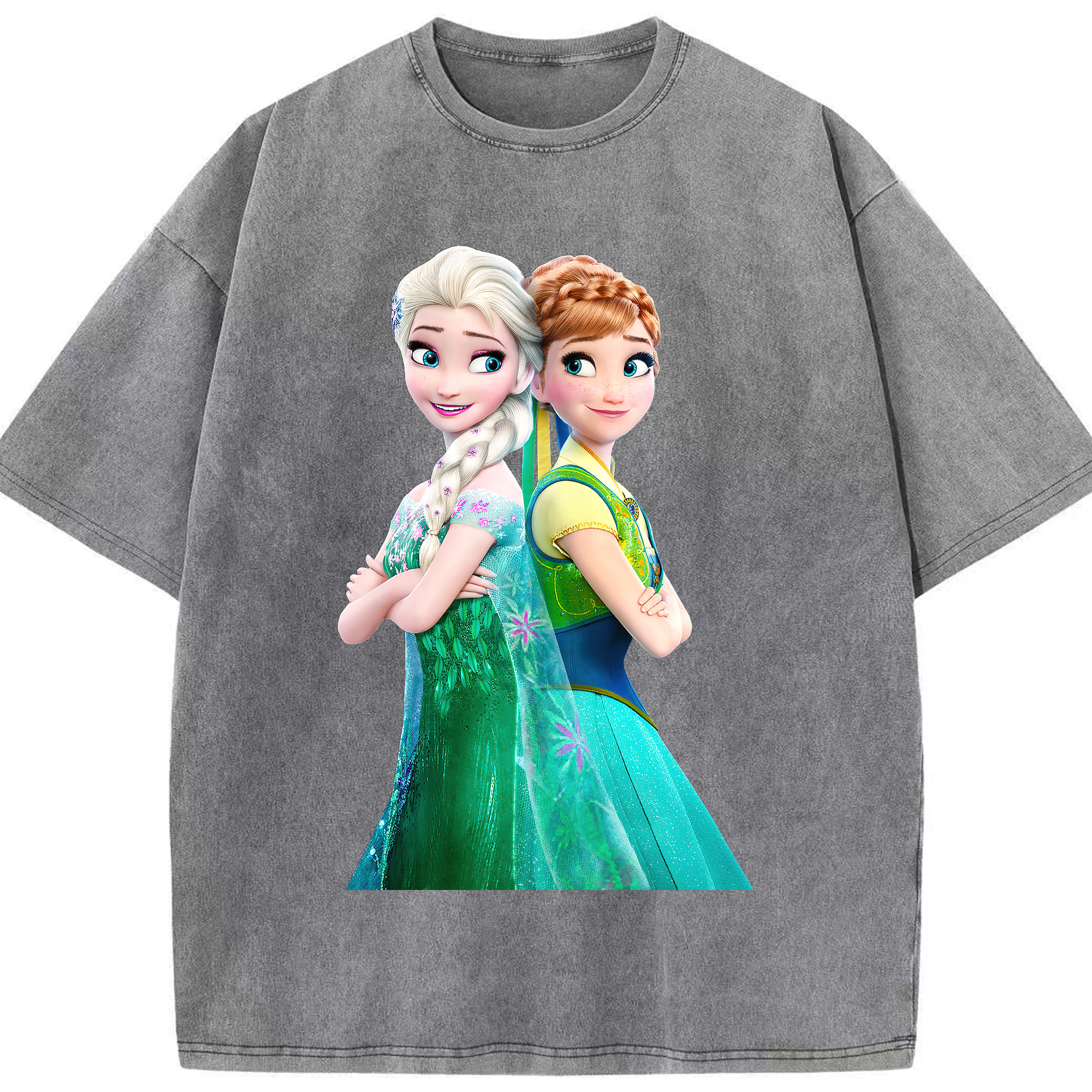 （画像用） アナと雪の女王 アンナ エルサ Frozen Anna Elsa 綿100% ヴィンテージ風 半袖Tシャツ（フロントプリント）