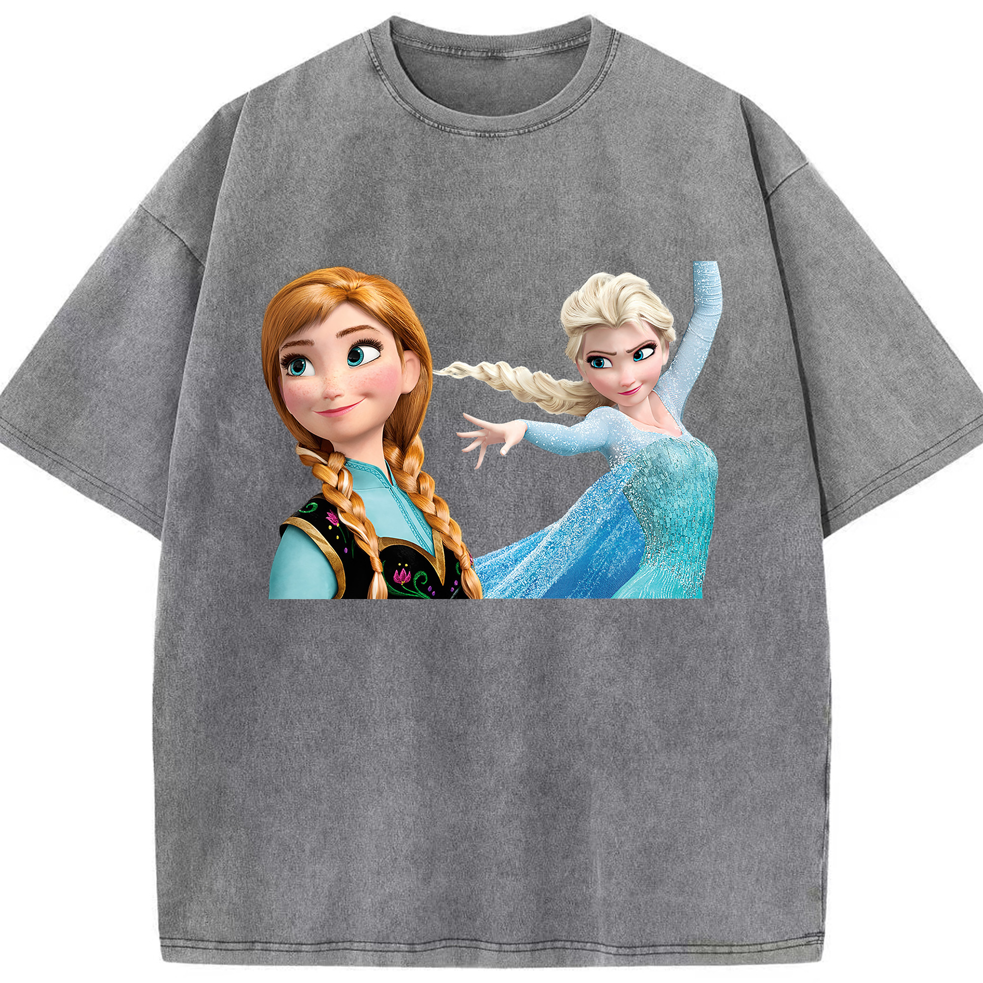 （画像用） アナと雪の女王 アンナ エルサ Frozen Anna Elsa 綿100% ヴィンテージ風 半袖Tシャツ（フロントプリント）