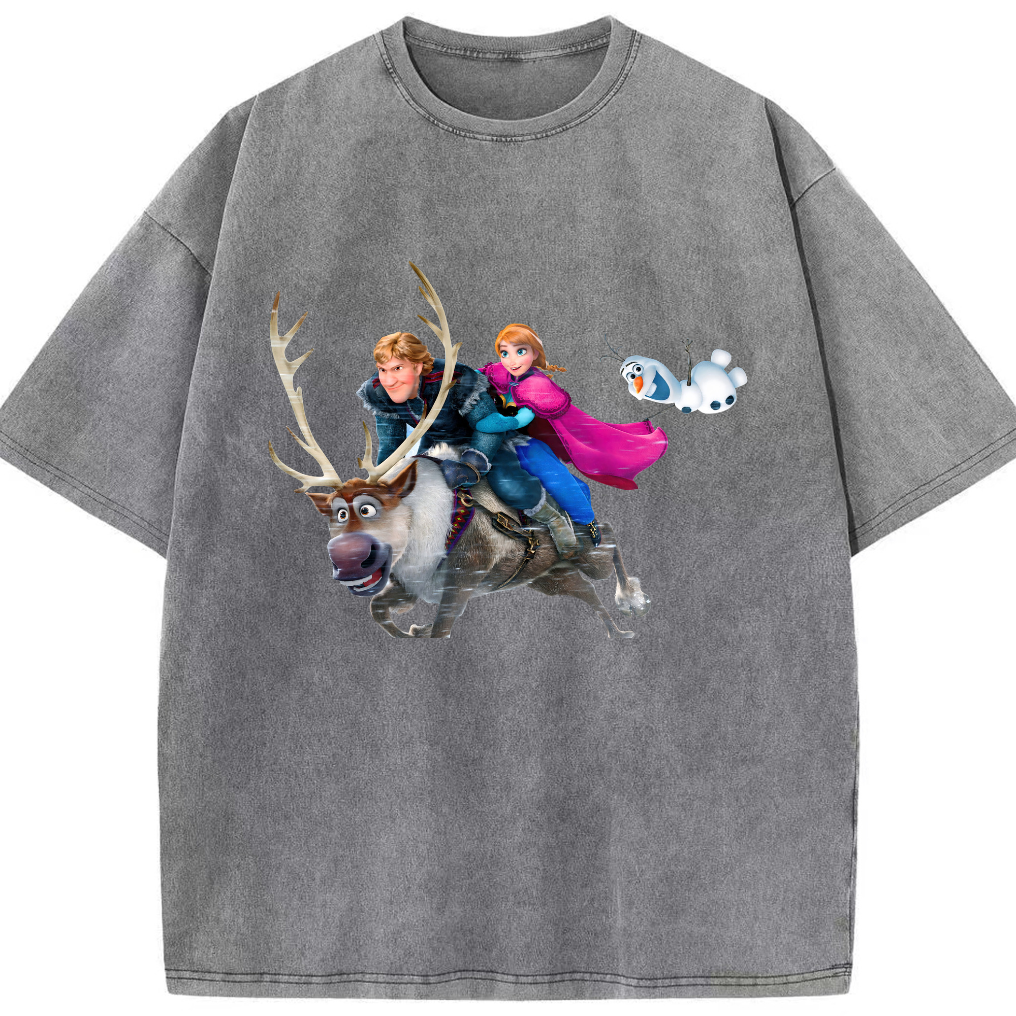 （画像用） アナと雪の女王 アンナ エルサ Frozen Anna Elsa 綿100% ヴィンテージ風 半袖Tシャツ（フロントプリント）