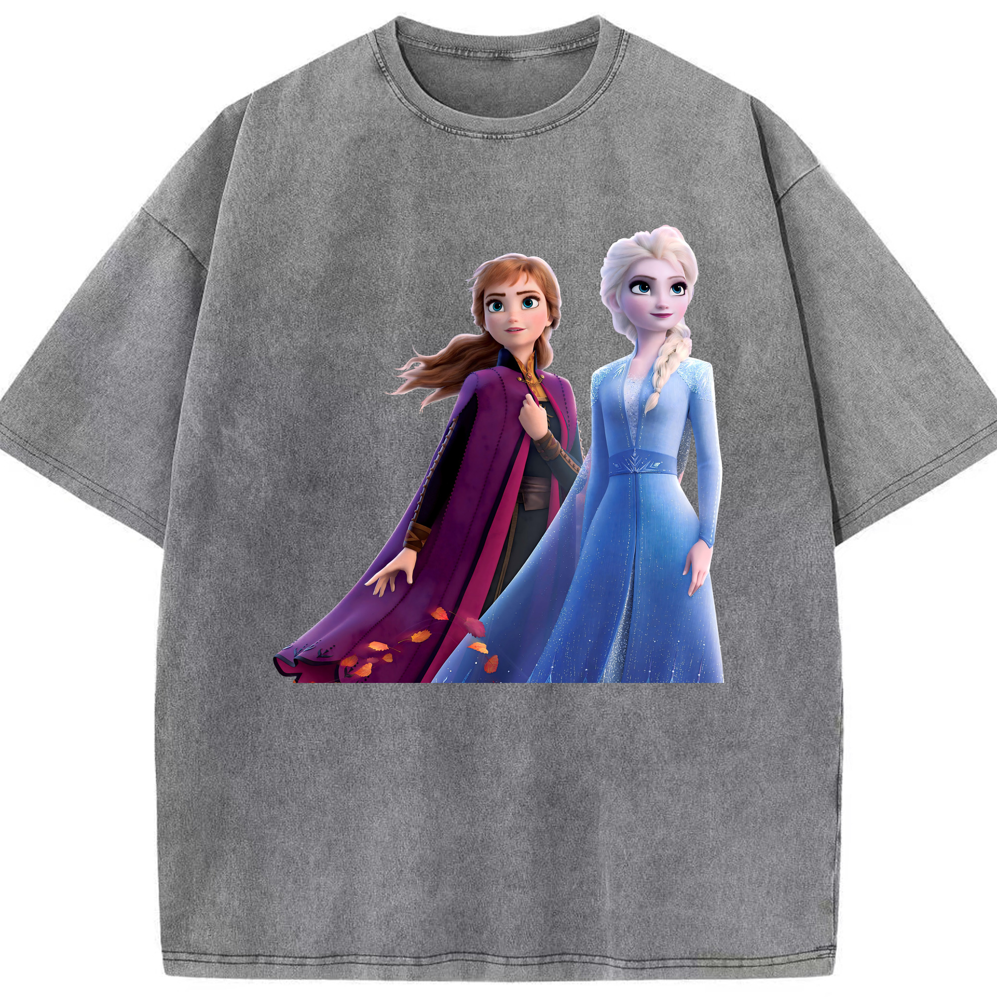 （画像用） アナと雪の女王 アンナ エルサ Frozen Anna Elsa 綿100% ヴィンテージ風 半袖Tシャツ（フロントプリント）
