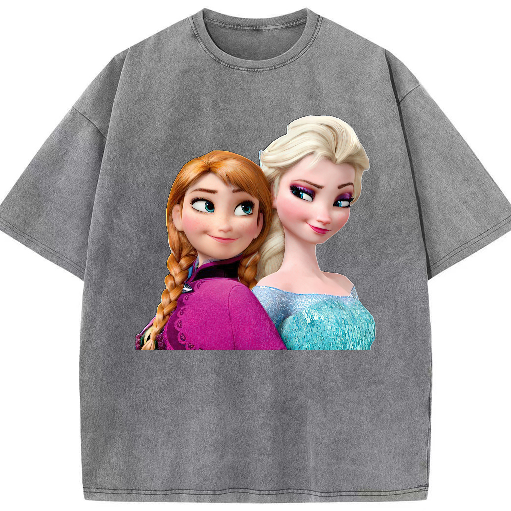 （画像用） アナと雪の女王 アンナ エルサ Frozen Anna Elsa 綿100% ヴィンテージ風 半袖Tシャツ（フロントプリント）