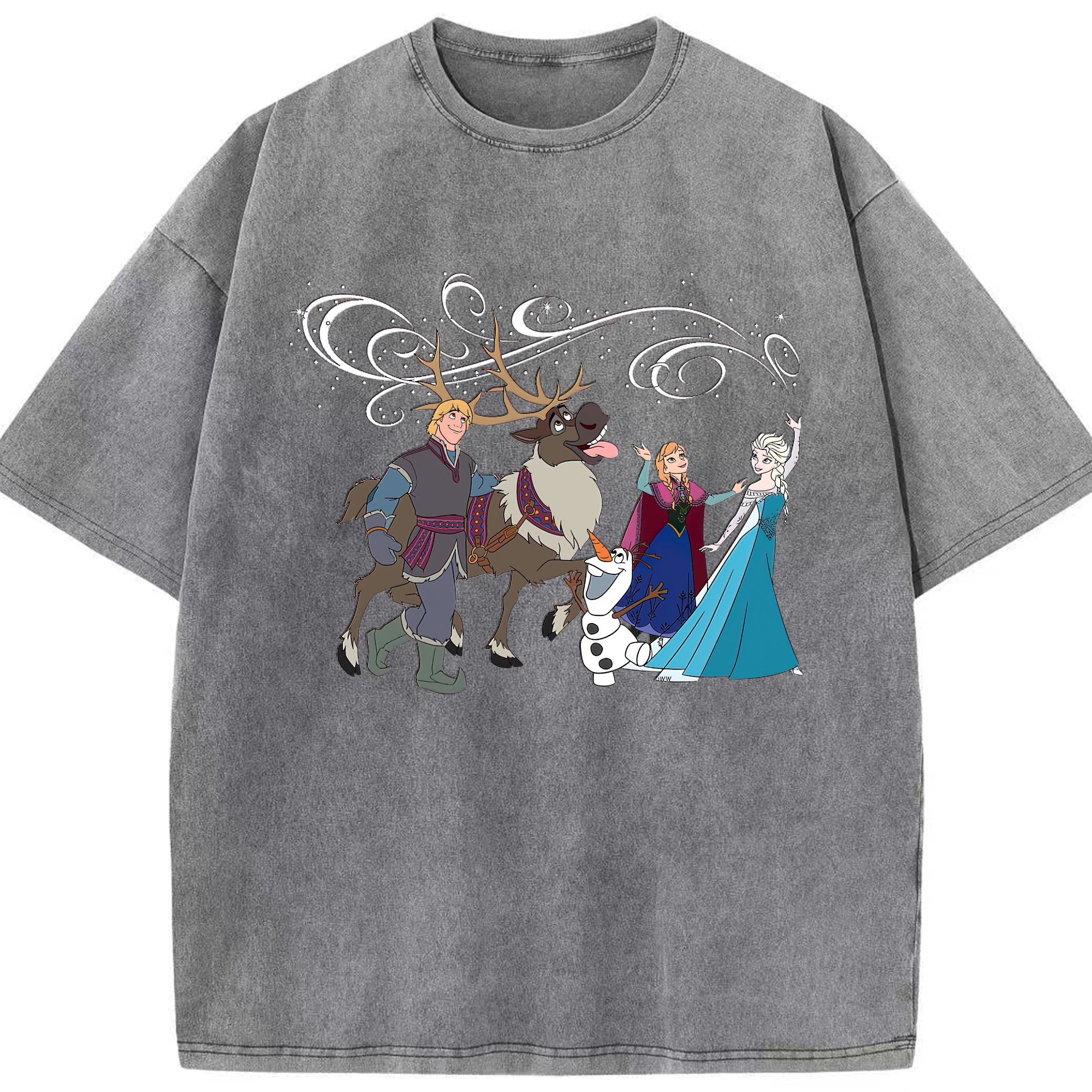 （画像用） アナと雪の女王 アンナ エルサ Frozen Anna Elsa 綿100% ヴィンテージ風 半袖Tシャツ（フロントプリント）