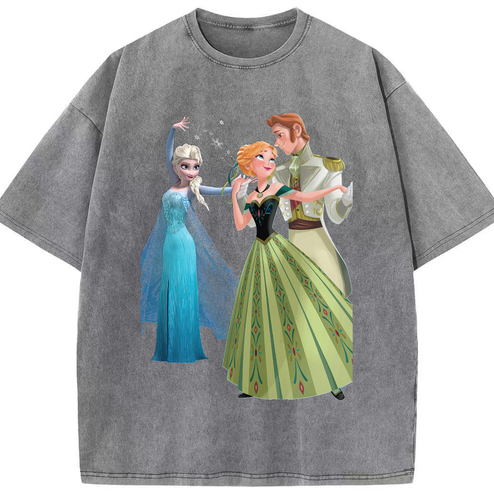 （画像用） アナと雪の女王 アンナ エルサ Frozen Anna Elsa 綿100% ヴィンテージ風 半袖Tシャツ（フロントプリント）