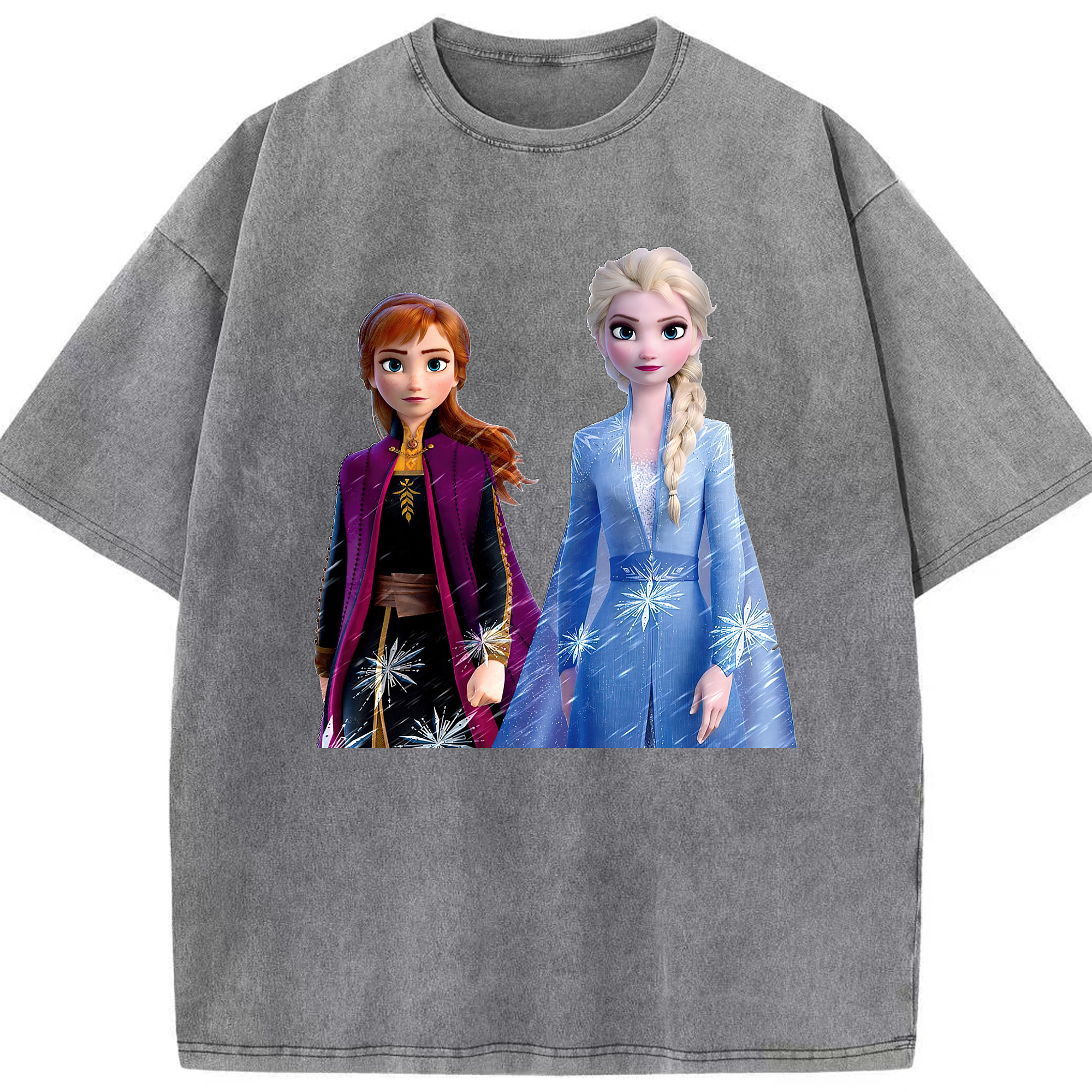 （画像用） アナと雪の女王 アンナ エルサ Frozen Anna Elsa 綿100% ヴィンテージ風 半袖Tシャツ（フロントプリント）