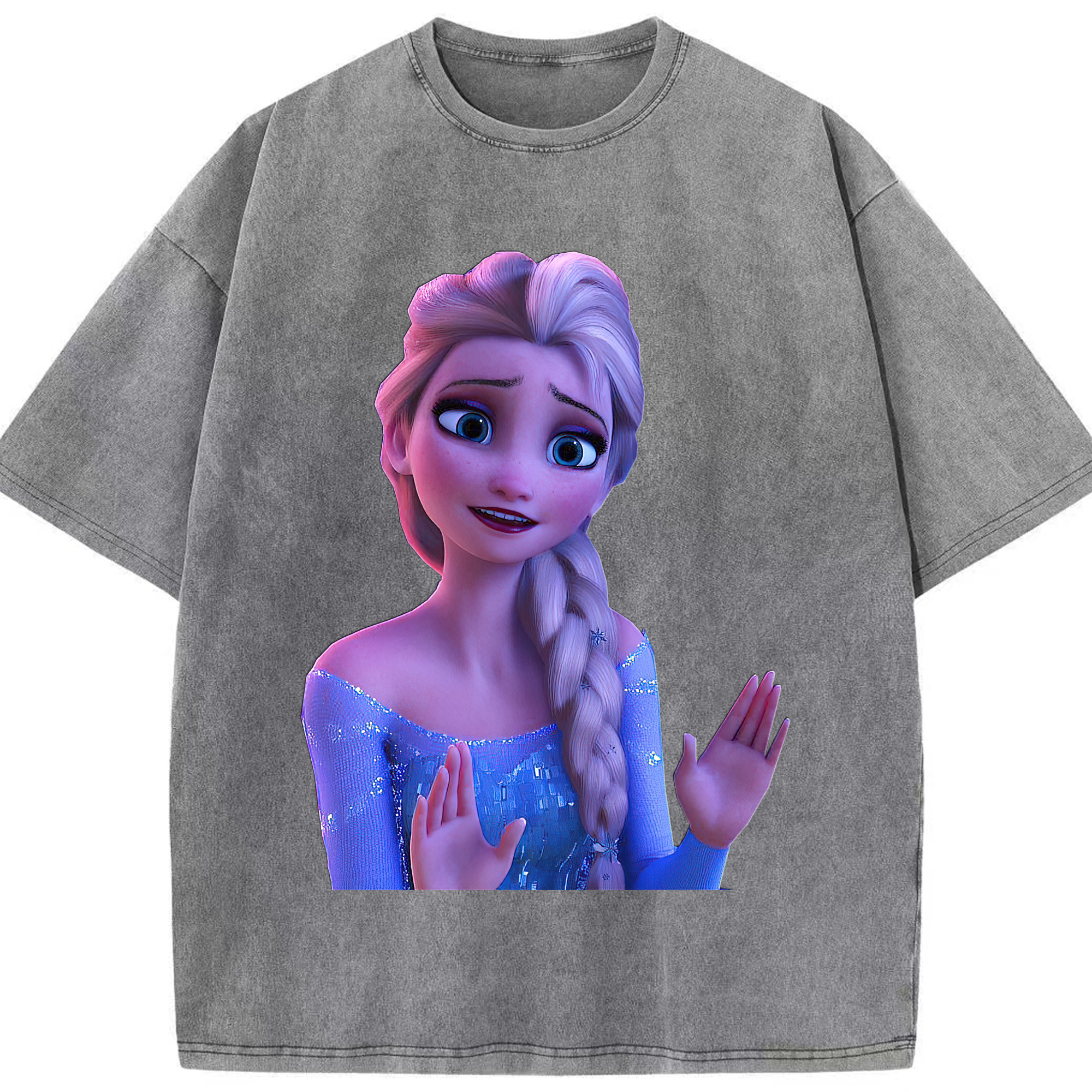 （画像用） アナと雪の女王 アンナ エルサ Frozen Anna Elsa 綿100% ヴィンテージ風 半袖Tシャツ（フロントプリント）