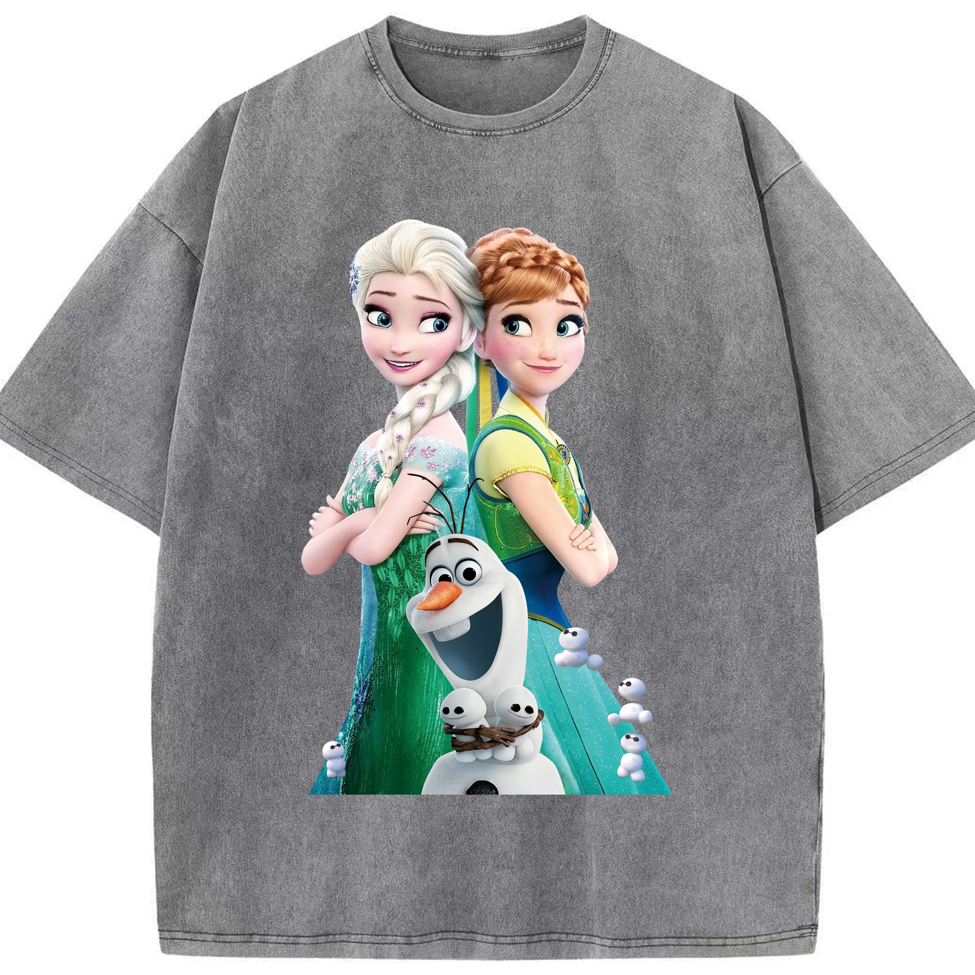 （画像用） アナと雪の女王 アンナ エルサ Frozen Anna Elsa 綿100% ヴィンテージ風 半袖Tシャツ（フロントプリント）
