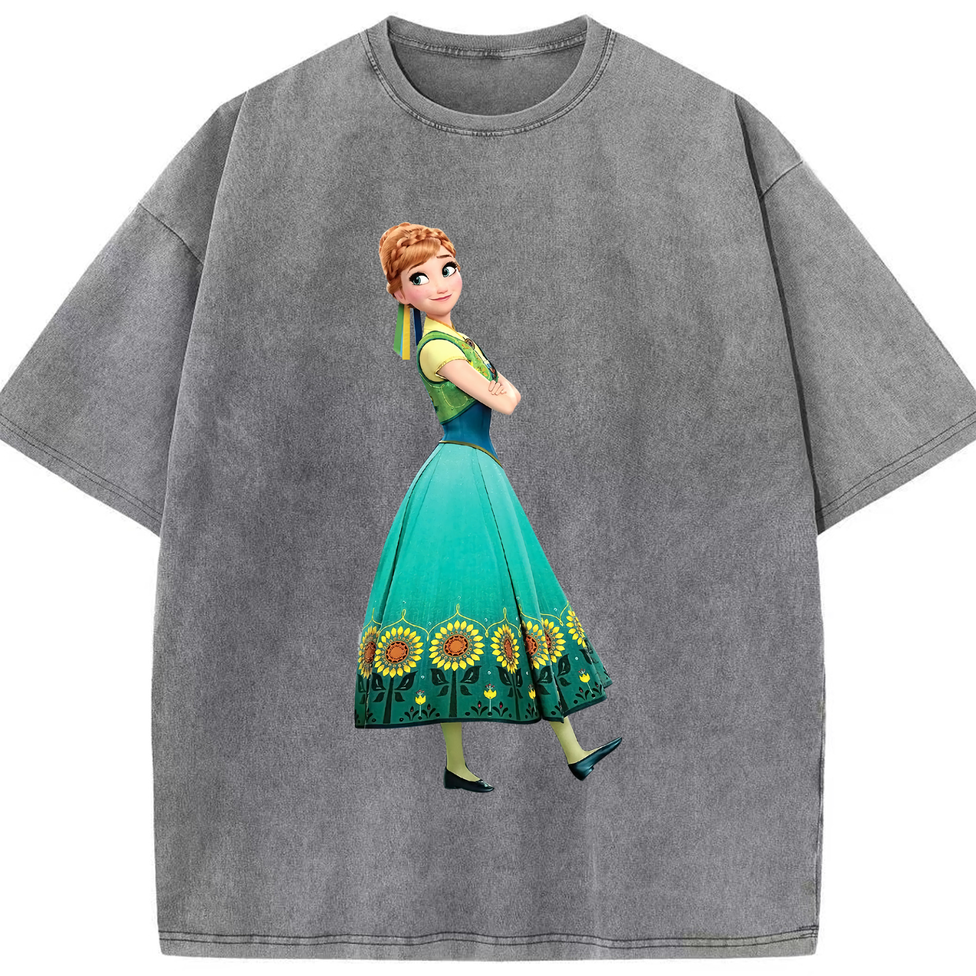 （画像用） アナと雪の女王 アンナ エルサ Frozen Anna Elsa 綿100% ヴィンテージ風 半袖Tシャツ（フロントプリント）