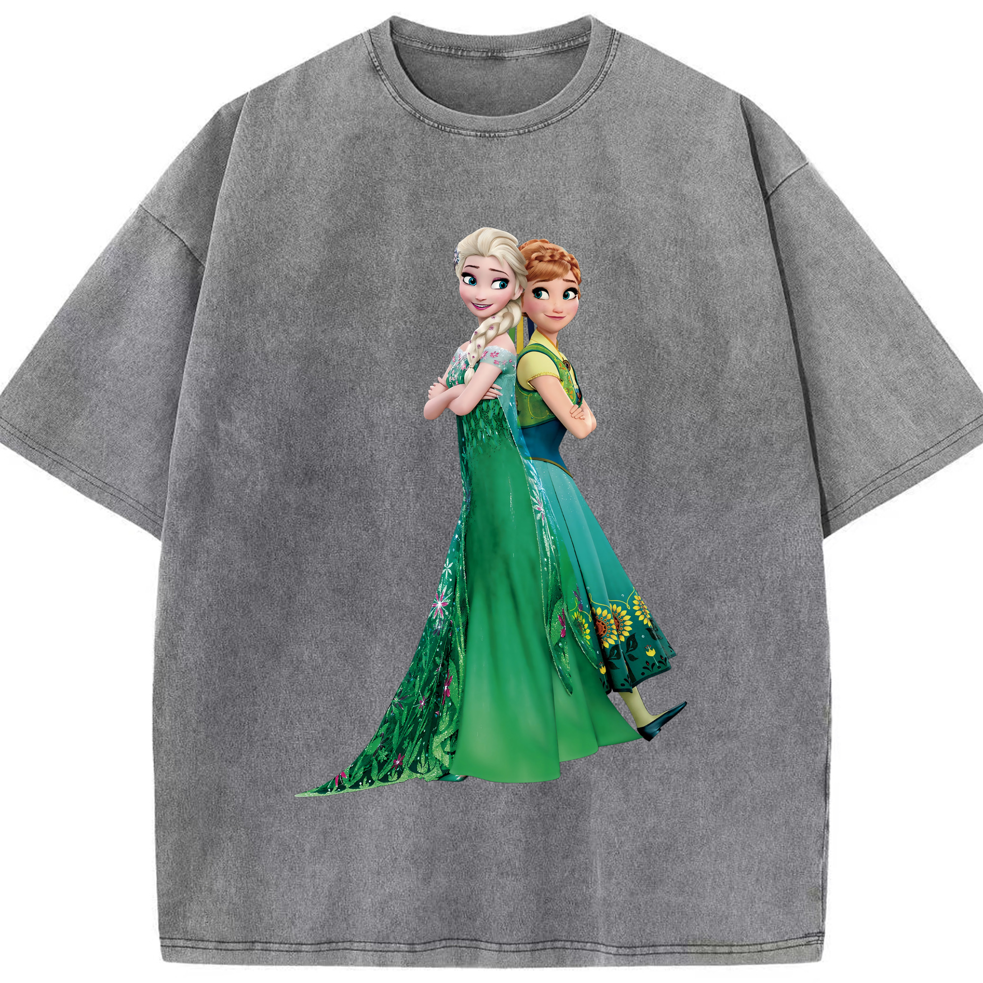（画像用） アナと雪の女王 アンナ エルサ Frozen Anna Elsa 綿100% ヴィンテージ風 半袖Tシャツ（フロントプリント）