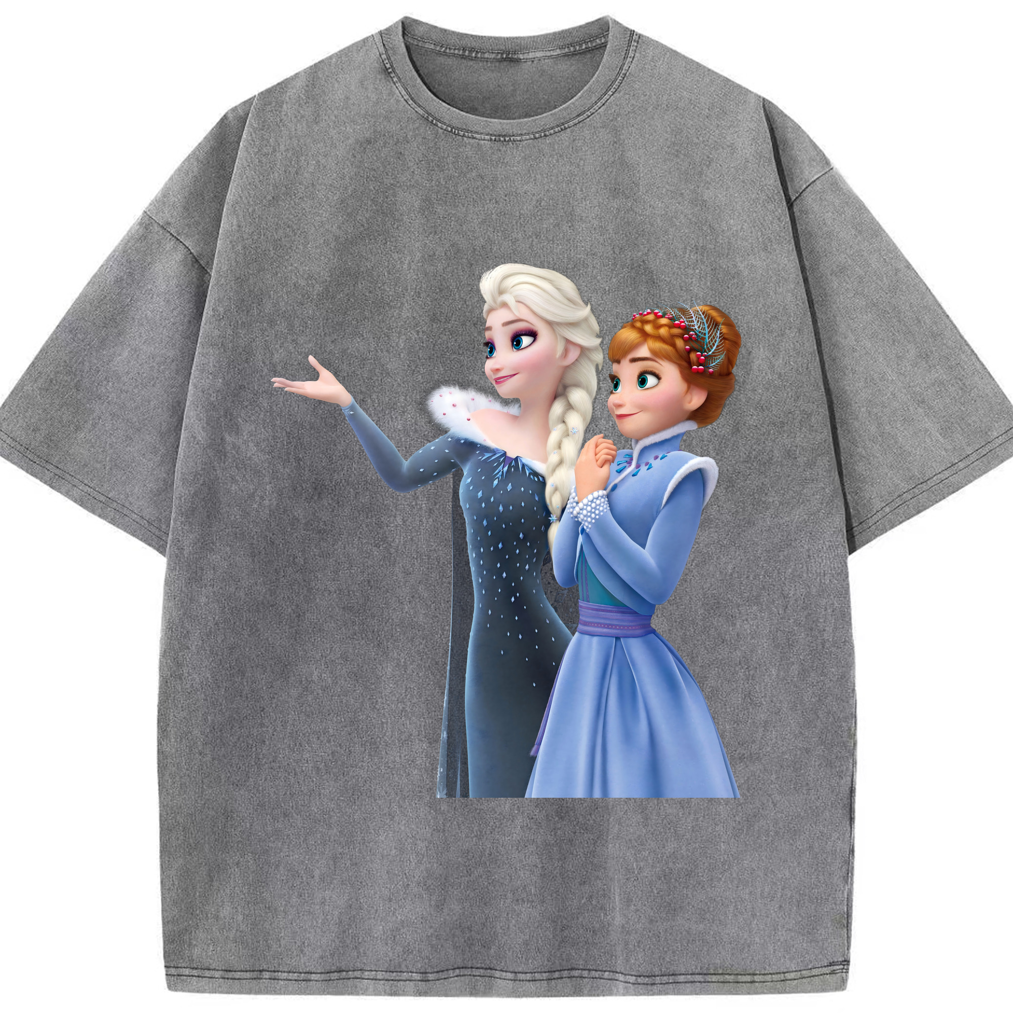 （画像用） アナと雪の女王 アンナ エルサ Frozen Anna Elsa 綿100% ヴィンテージ風 半袖Tシャツ（フロントプリント）