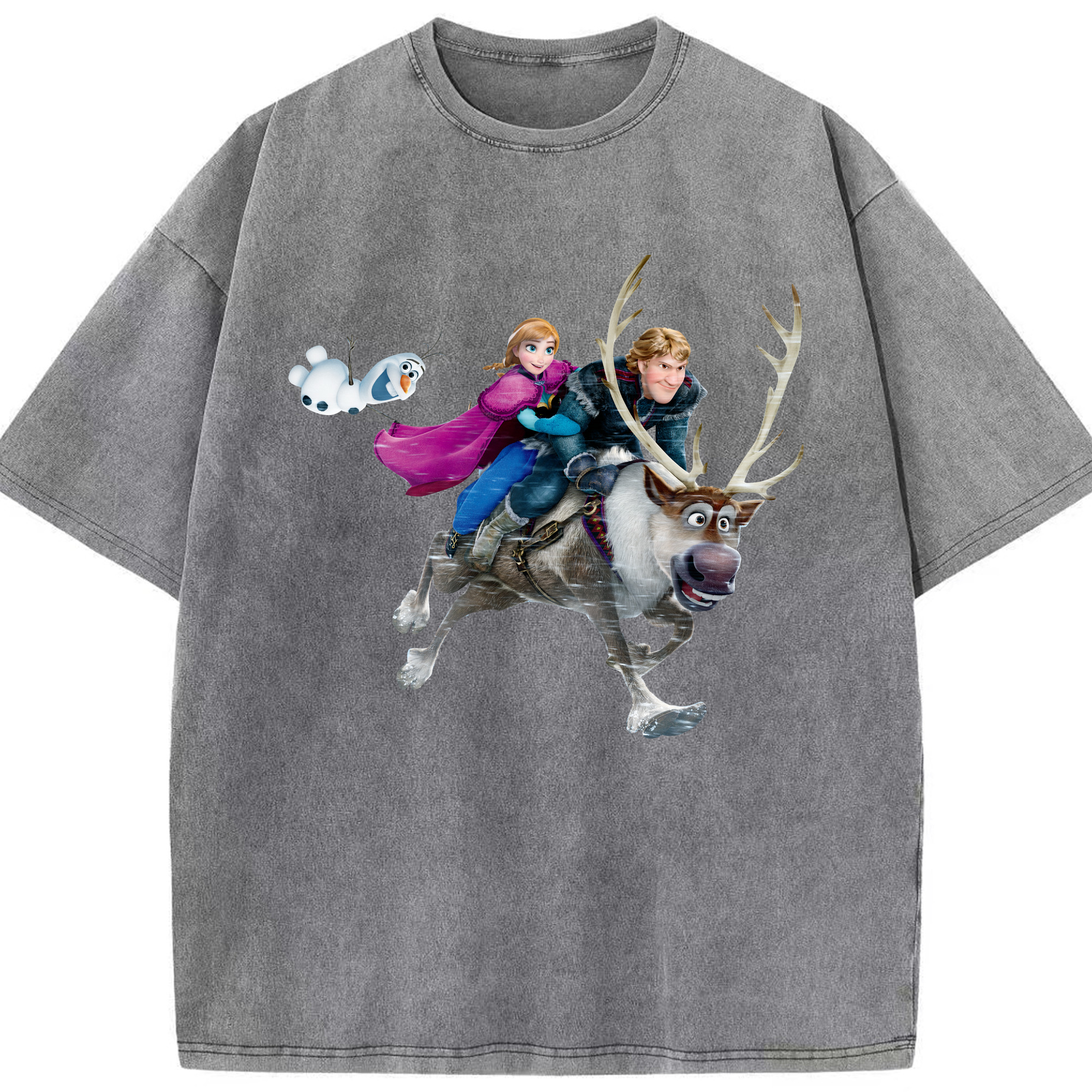 （画像用） アナと雪の女王 アンナ エルサ Frozen Anna Elsa 綿100% ヴィンテージ風 半袖Tシャツ（フロントプリント）