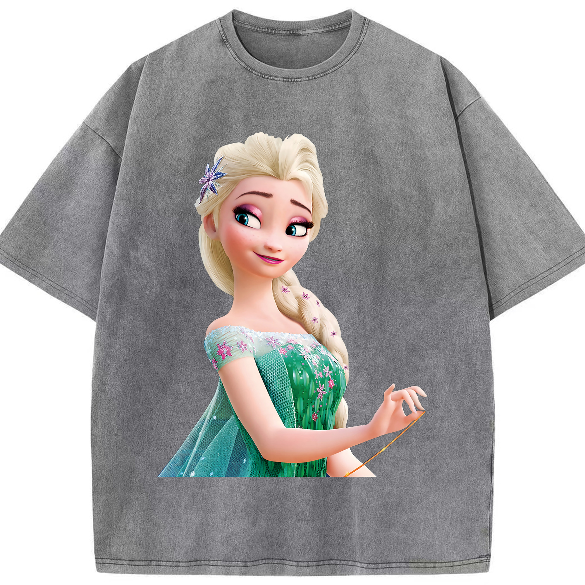 （画像用） アナと雪の女王 アンナ エルサ Frozen Anna Elsa 綿100% ヴィンテージ風 半袖Tシャツ（フロントプリント）