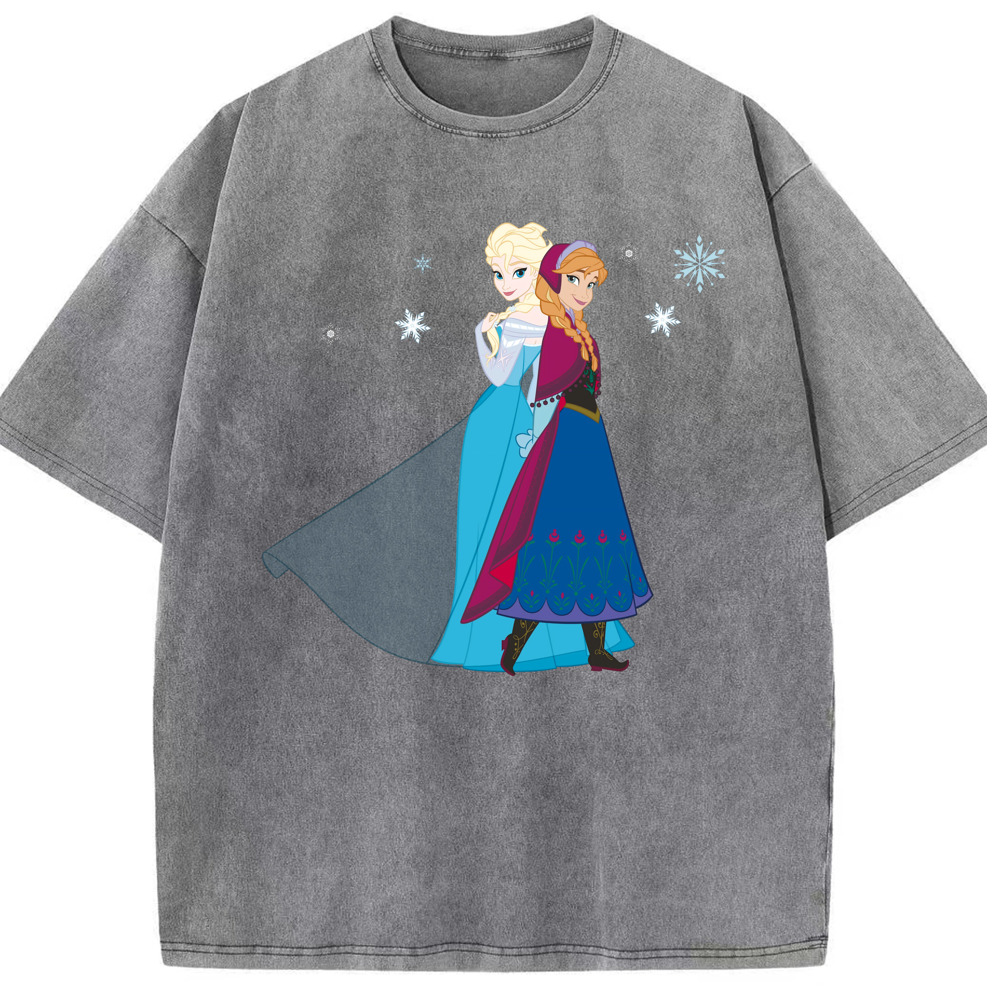 （画像用） アナと雪の女王 アンナ エルサ Frozen Anna Elsa 綿100% ヴィンテージ風 半袖Tシャツ（フロントプリント）