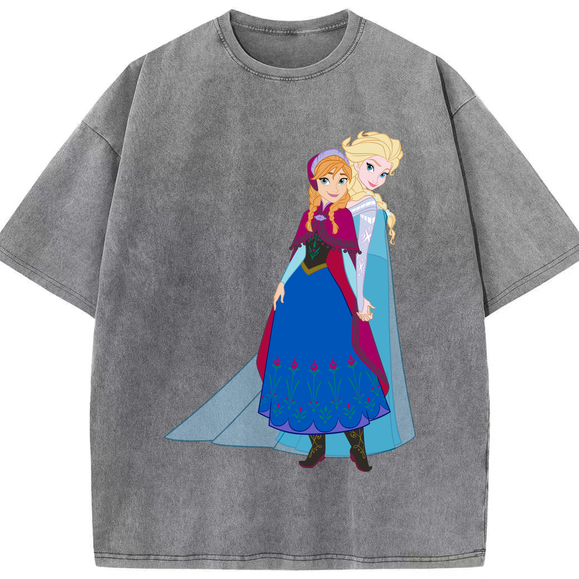 （画像用） アナと雪の女王 アンナ エルサ Frozen Anna Elsa 綿100% ヴィンテージ風 半袖Tシャツ（フロントプリント）